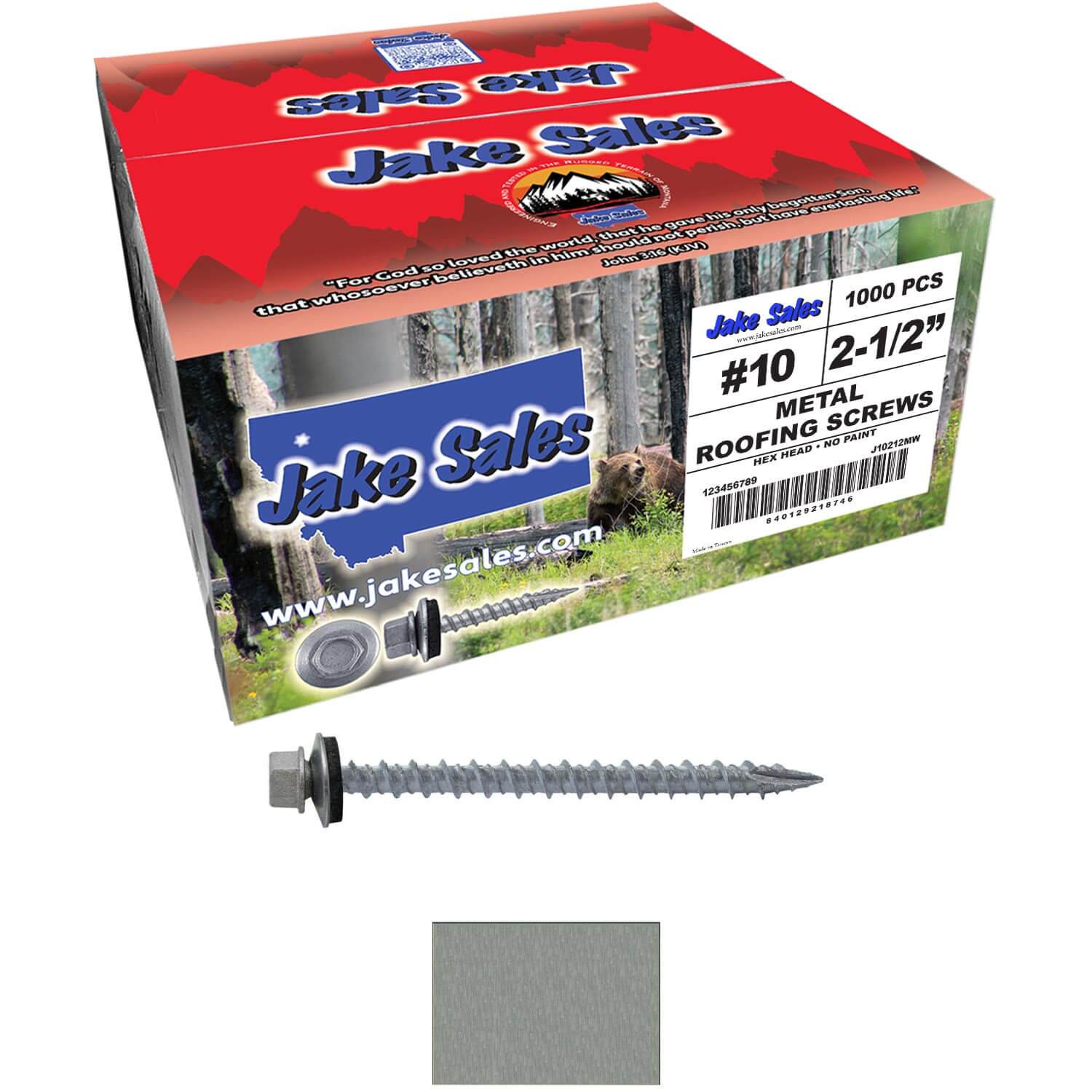 #10 x 2-1/2" Metal ROOFING SCREWS - Hex Washer Head - Self starting/self tapping - EPDM washer. Colored head. - Image 85