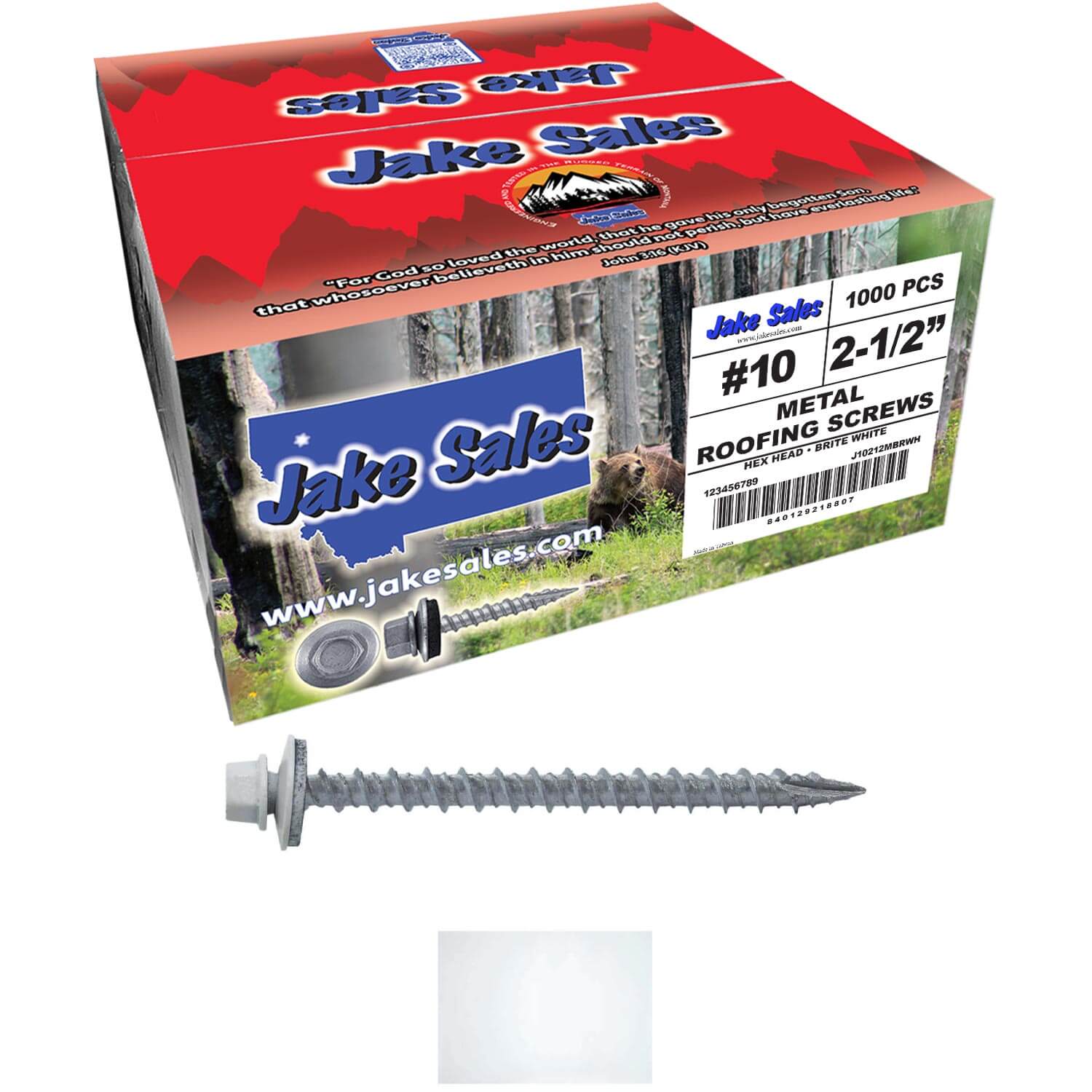 #10 x 2-1/2" Metal ROOFING SCREWS - Hex Washer Head - Self starting/self tapping - EPDM washer. Colored head. - Image 86