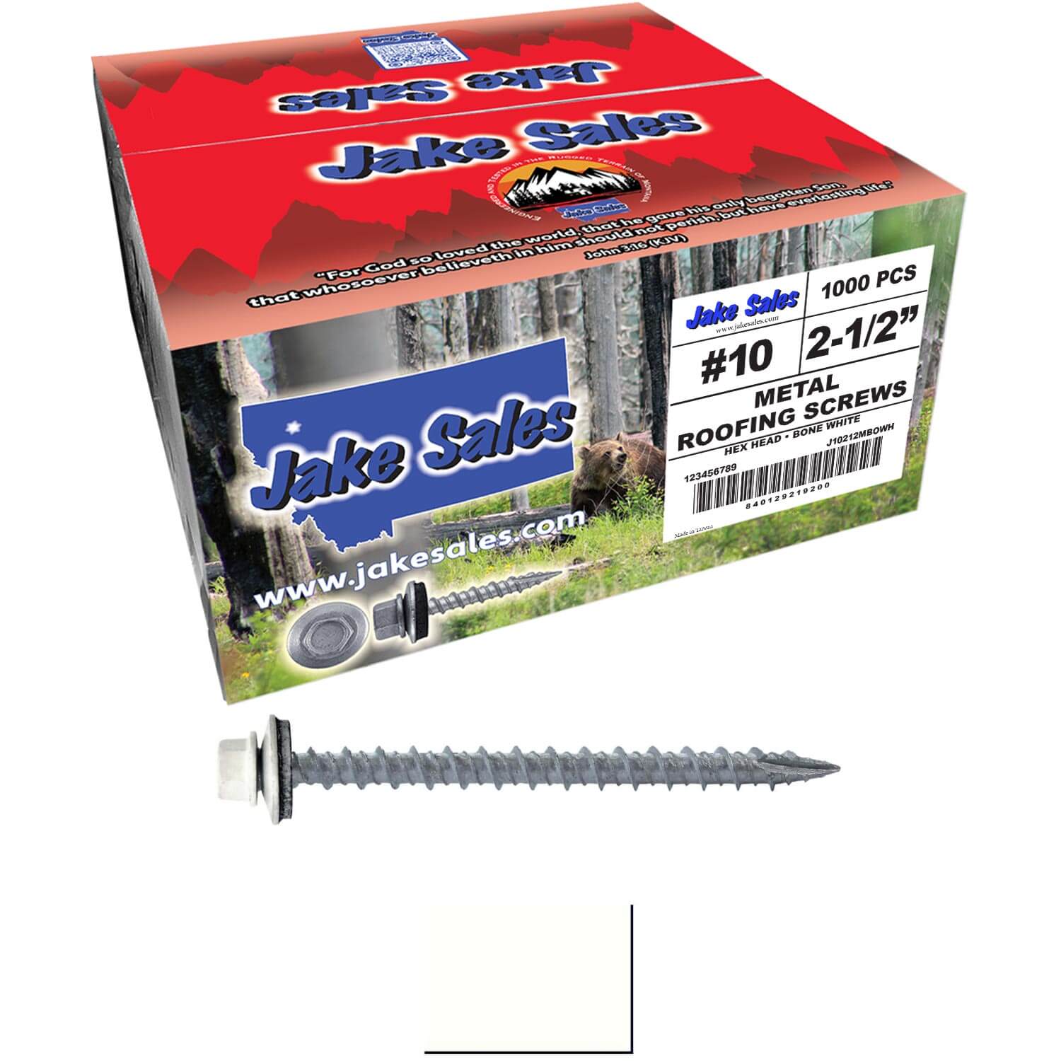 #10 x 2-1/2" Metal ROOFING SCREWS - Hex Washer Head - Self starting/self tapping - EPDM washer. Colored head. - Image 92