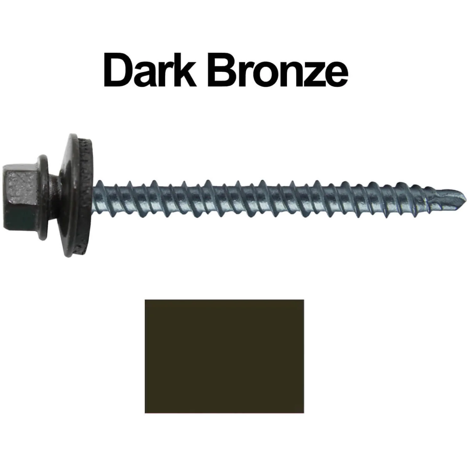 #10 x 2-1/2" Mini Driller Sheet Metal Roofing Screw - Hex Washer Head -  Self starting metal to wood siding screws. EPDM washer. Colored head. - Image 78