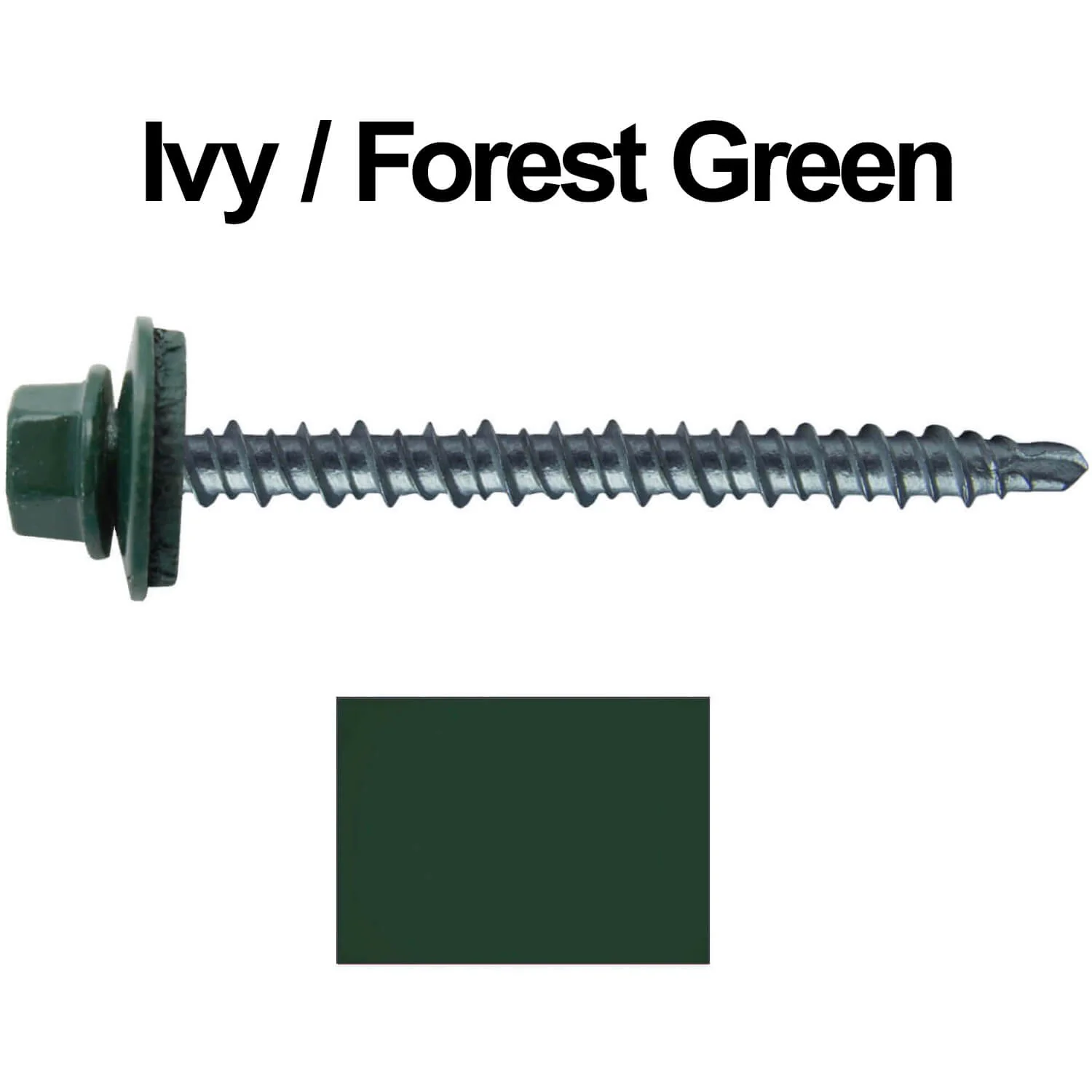 #10 x 2-1/2" Mini Driller Sheet Metal Roofing Screw - Hex Washer Head -  Self starting metal to wood siding screws. EPDM washer. Colored head. - Image 98