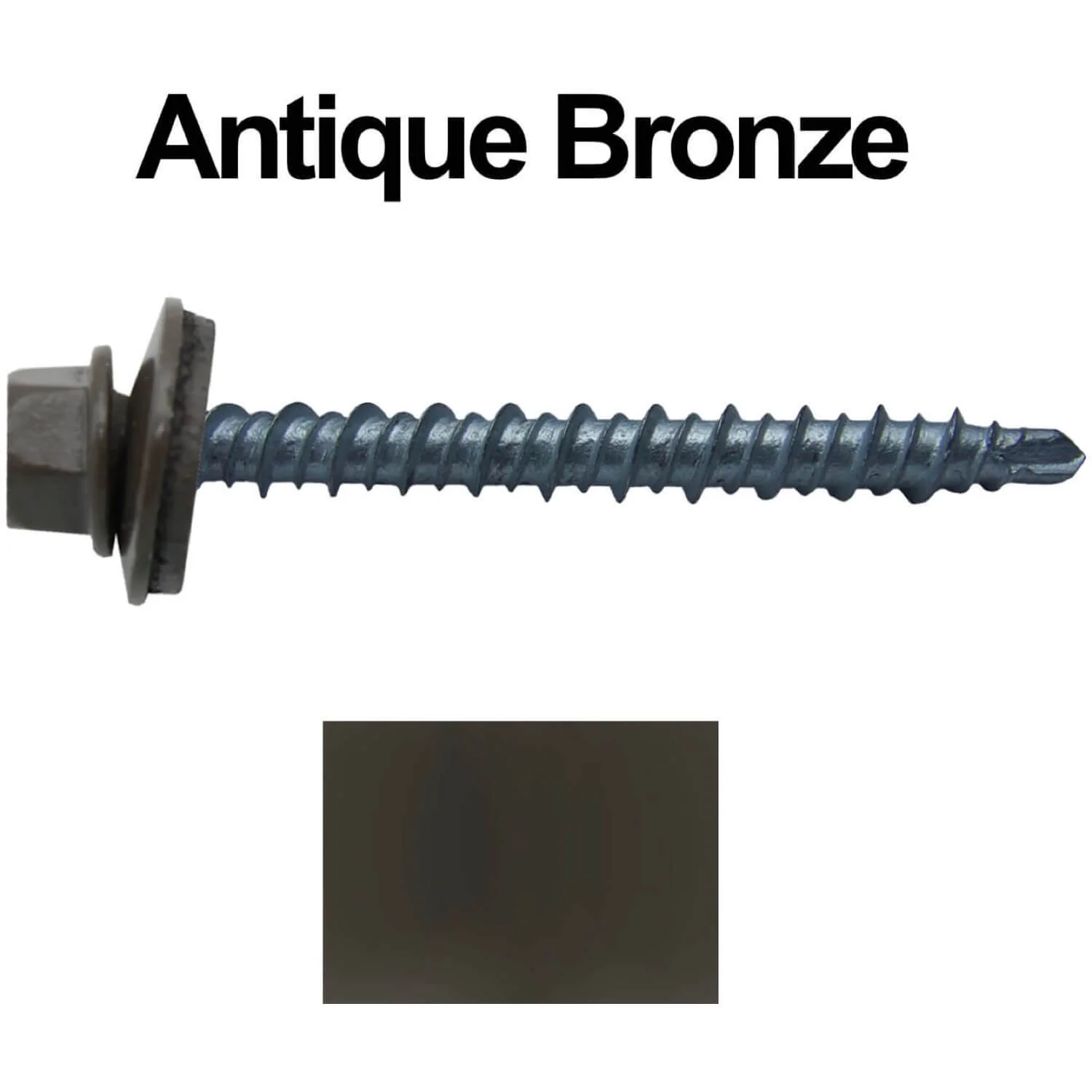 #10 x 2" Mini Driller Sheet Metal Roofing Screw - Hex Washer Head -  Self starting metal to wood siding screws. EPDM washer. Colored head. - Image 10