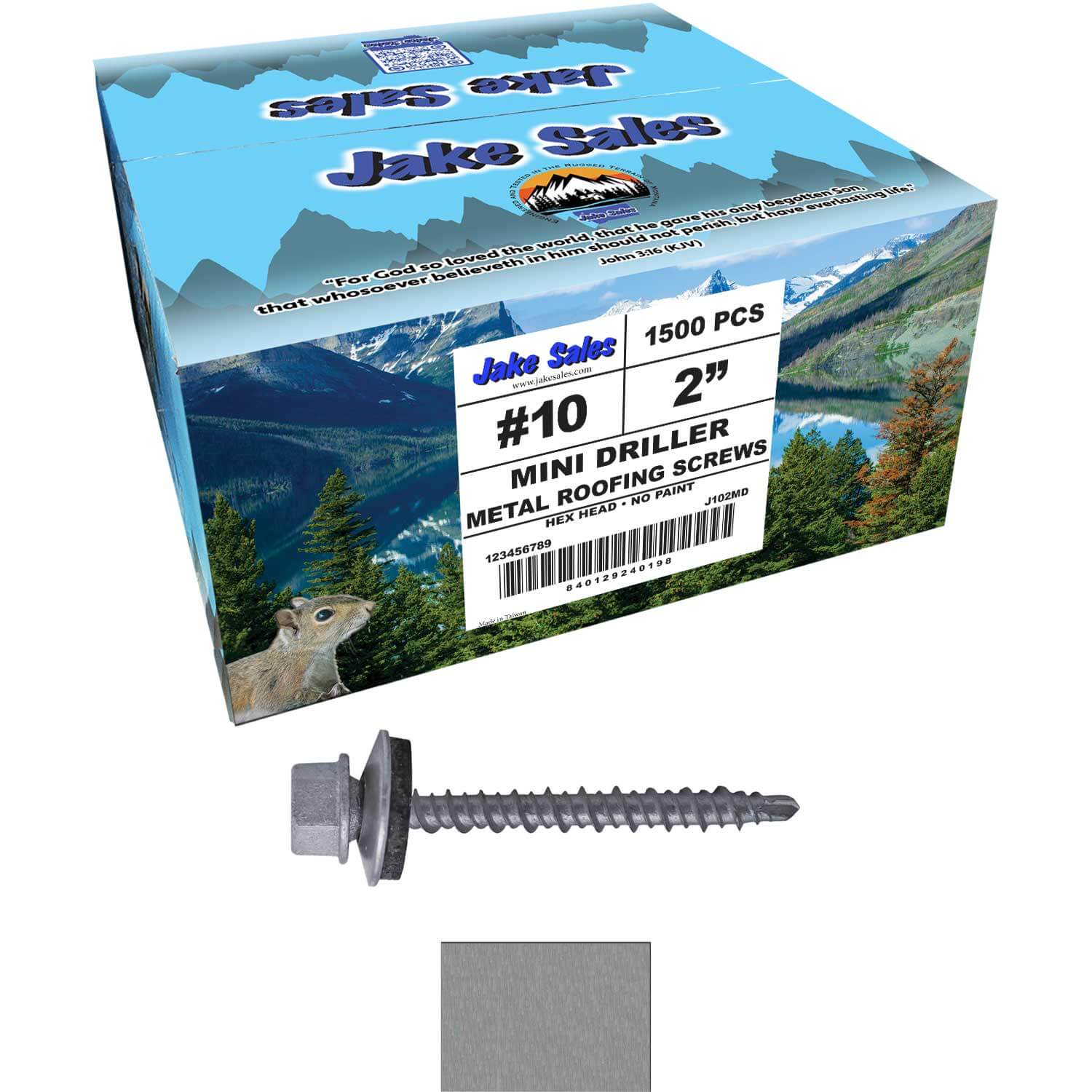 #10 x 2" Mini Driller Sheet Metal Roofing Screw - Hex Washer Head -  Self starting metal to wood siding screws. EPDM washer. Colored head. - Image 46