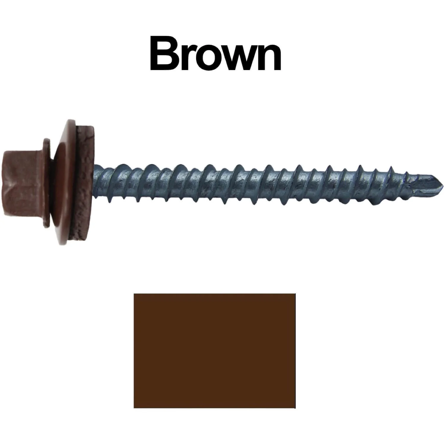 #10 x 2" Mini Driller Sheet Metal Roofing Screw - Hex Washer Head -  Self starting metal to wood siding screws. EPDM washer. Colored head. - Image 60