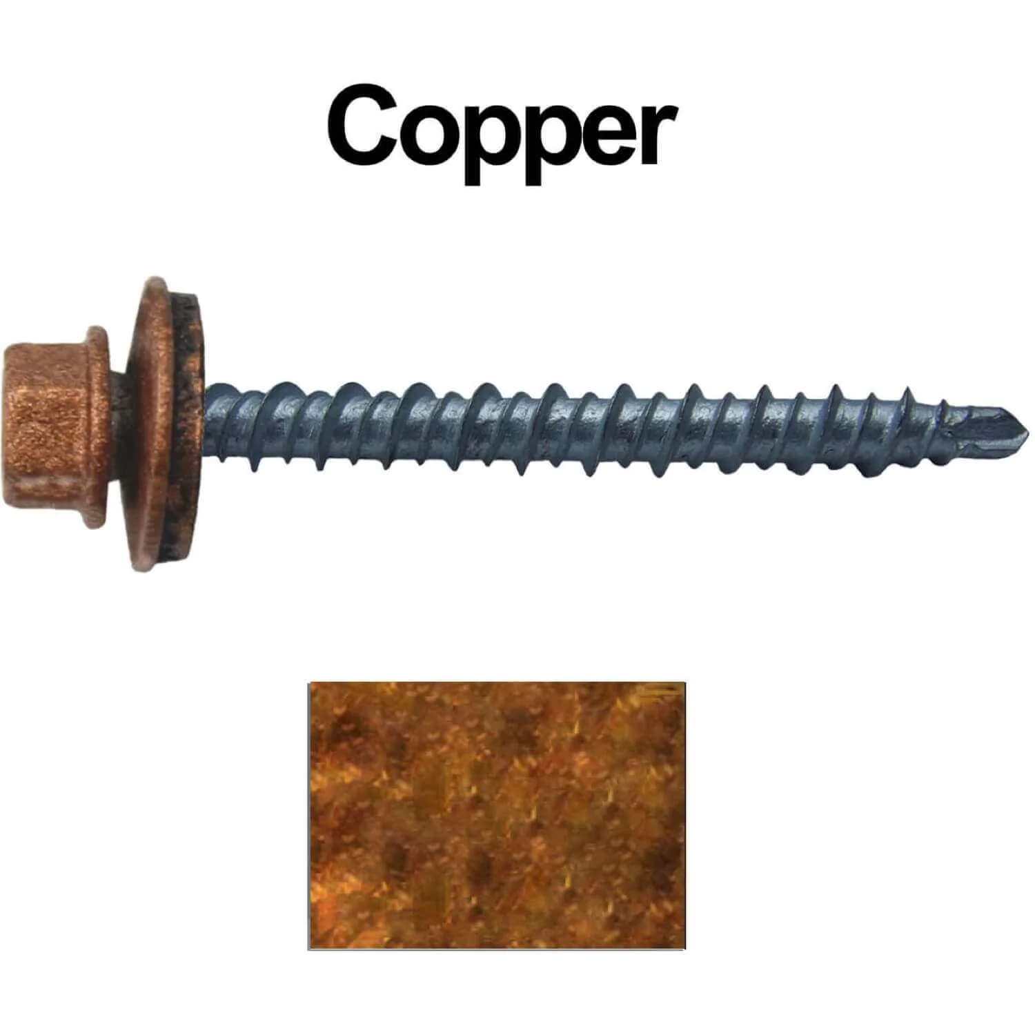 #10 x 2" Mini Driller Sheet Metal Roofing Screw - Hex Washer Head -  Self starting metal to wood siding screws. EPDM washer. Colored head. - Image 71