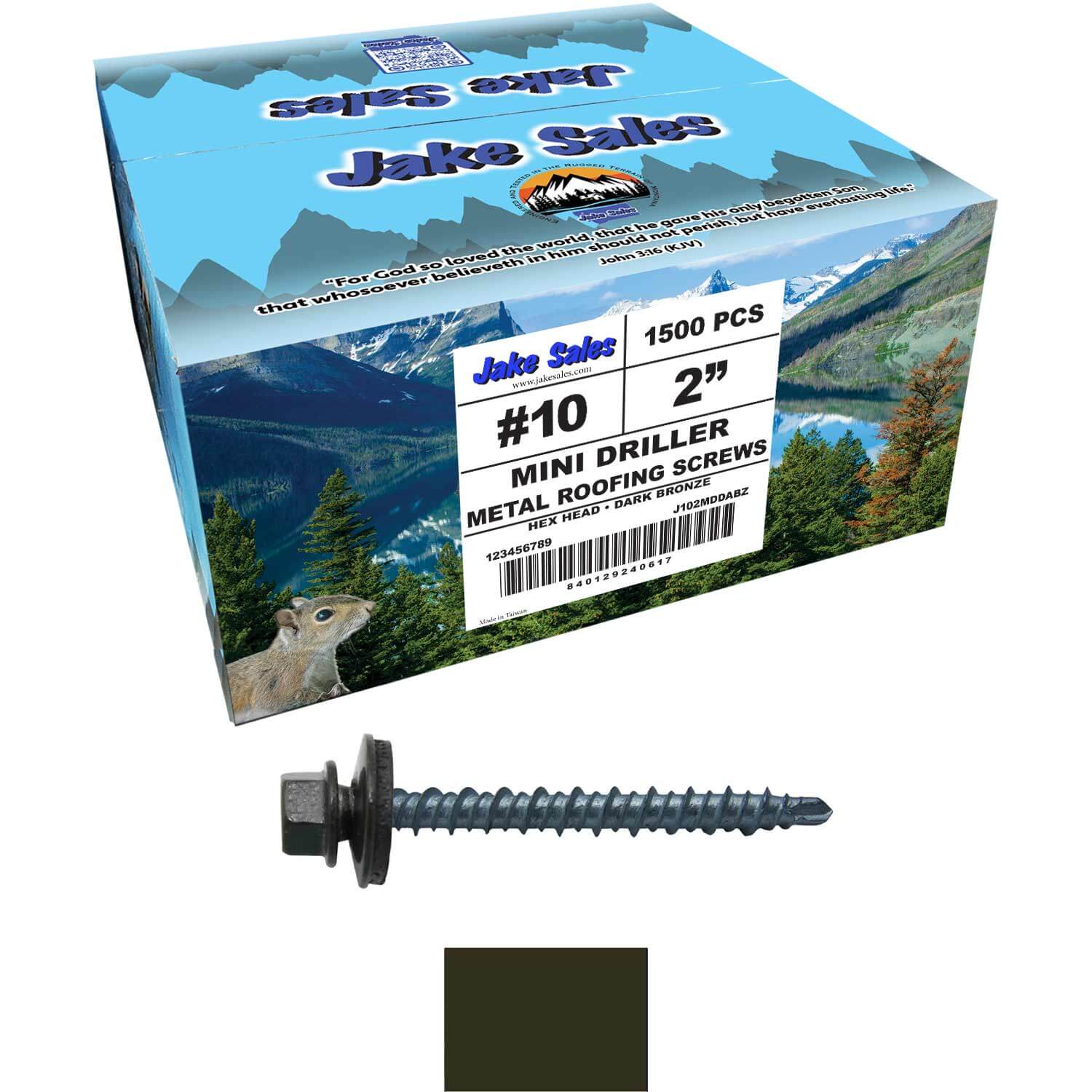 #10 x 2" Mini Driller Sheet Metal Roofing Screw - Hex Washer Head -  Self starting metal to wood siding screws. EPDM washer. Colored head. - Image 77