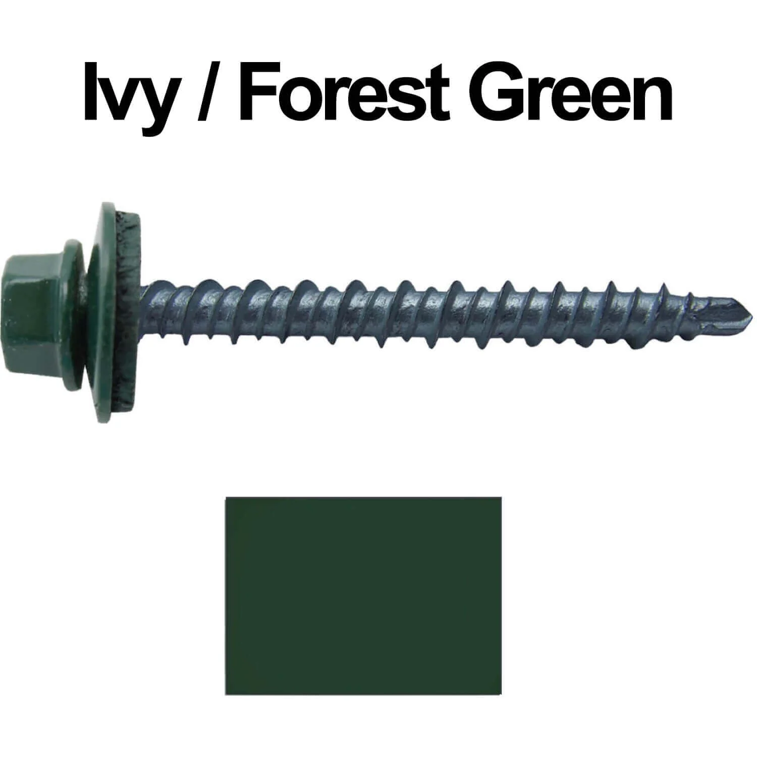 #10 x 2" Mini Driller Sheet Metal Roofing Screw - Hex Washer Head -  Self starting metal to wood siding screws. EPDM washer. Colored head. - Image 97