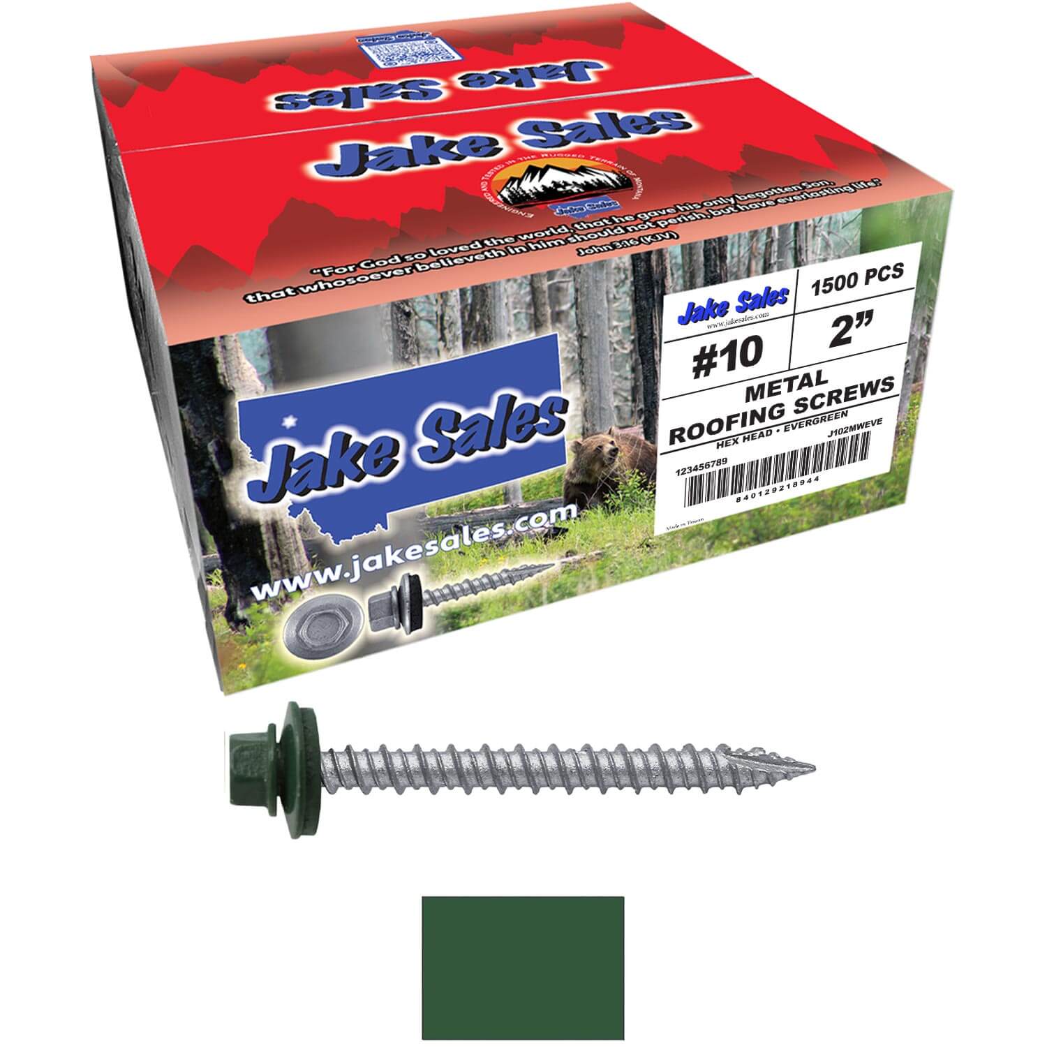 #10 x 2" Metal ROOFING SCREWS - Hex Washer Head - Self starting/self tapping - EPDM washer. Colored head. - Image 104