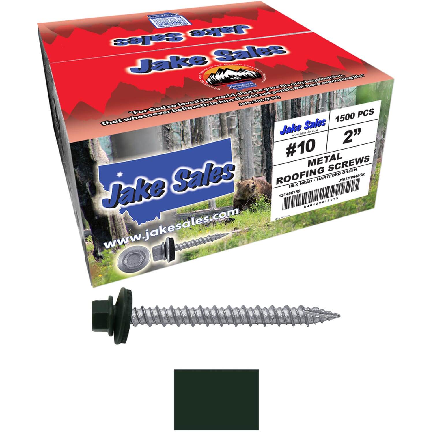 #10 x 2" Metal ROOFING SCREWS - Hex Washer Head - Self starting/self tapping - EPDM washer. Colored head. - Image 107