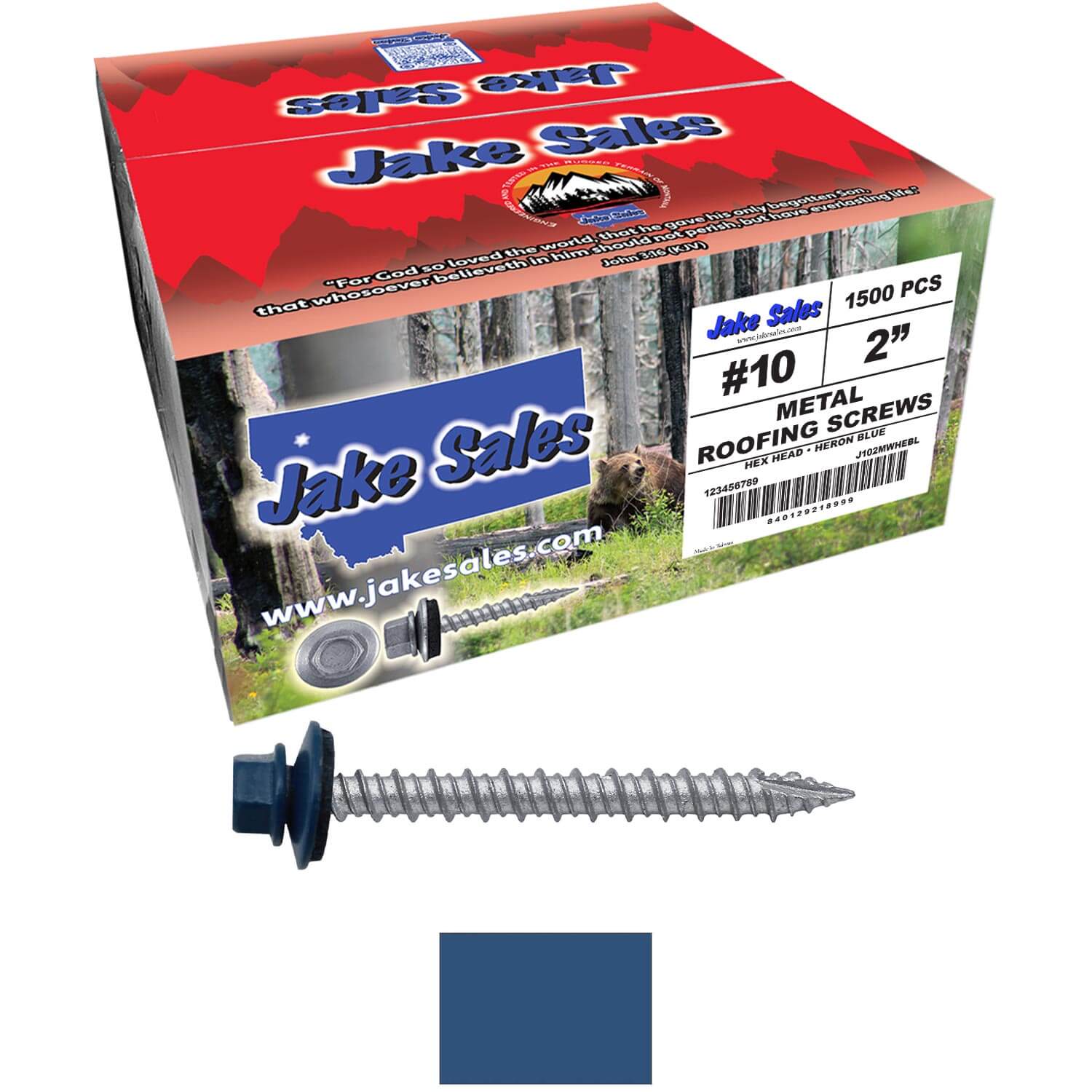 #10 x 2" Metal ROOFING SCREWS - Hex Washer Head - Self starting/self tapping - EPDM washer. Colored head. - Image 109