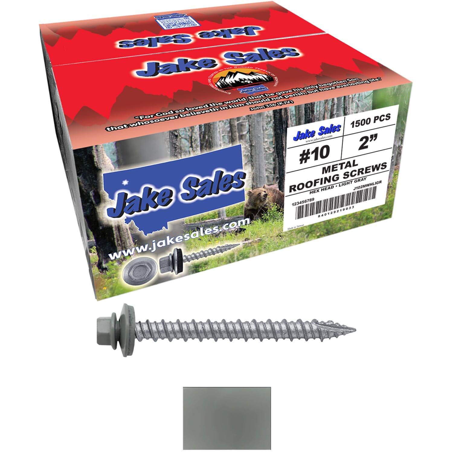 #10 x 2" Metal ROOFING SCREWS - Hex Washer Head - Self starting/self tapping - EPDM washer. Colored head. - Image 113