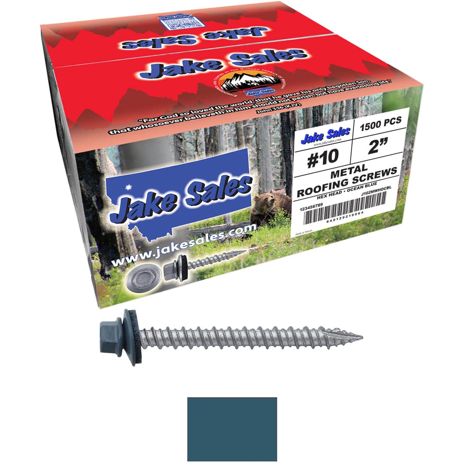 #10 x 2" Metal ROOFING SCREWS - Hex Washer Head - Self starting/self tapping - EPDM washer. Colored head. - Image 116