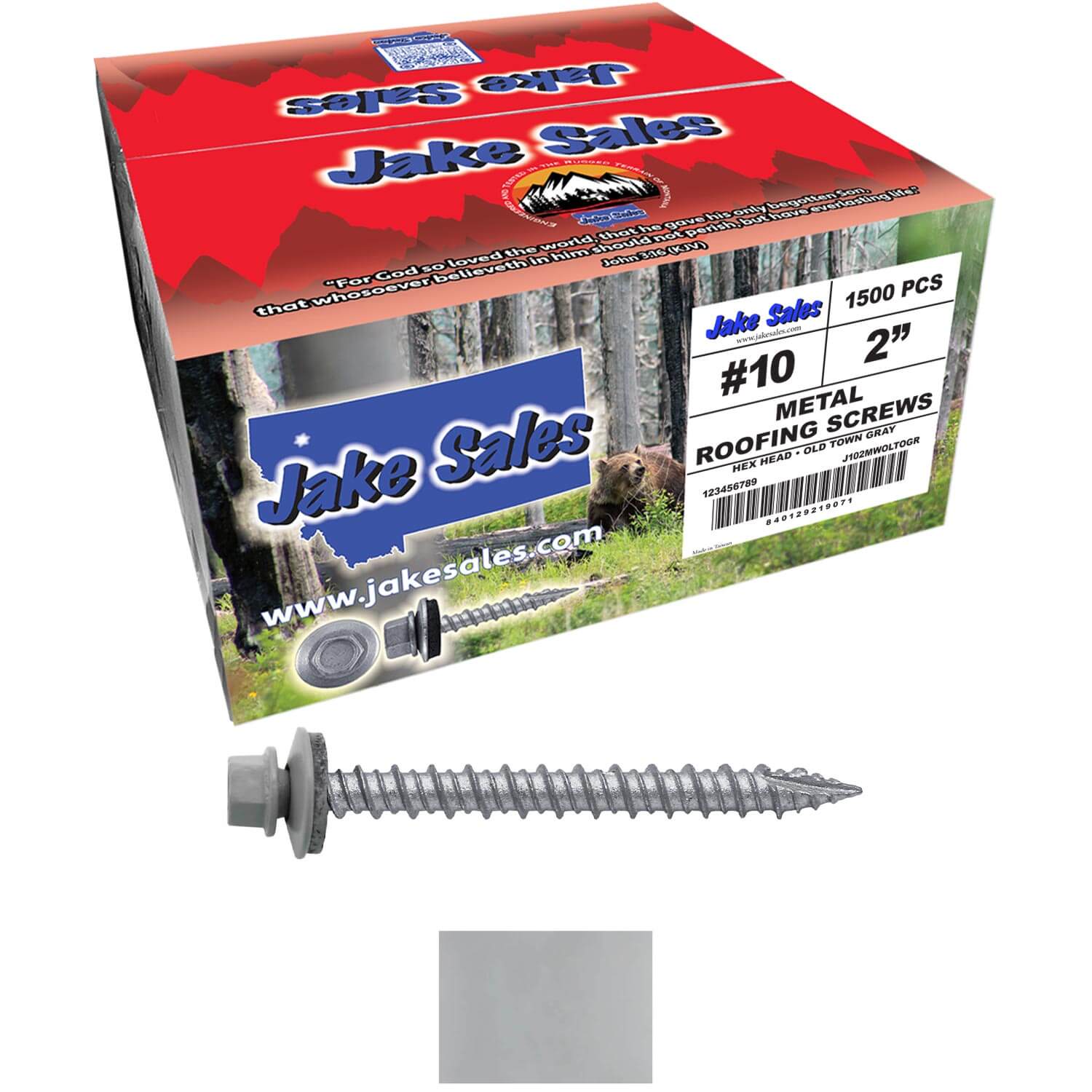 #10 x 2" Metal ROOFING SCREWS - Hex Washer Head - Self starting/self tapping - EPDM washer. Colored head. - Image 117