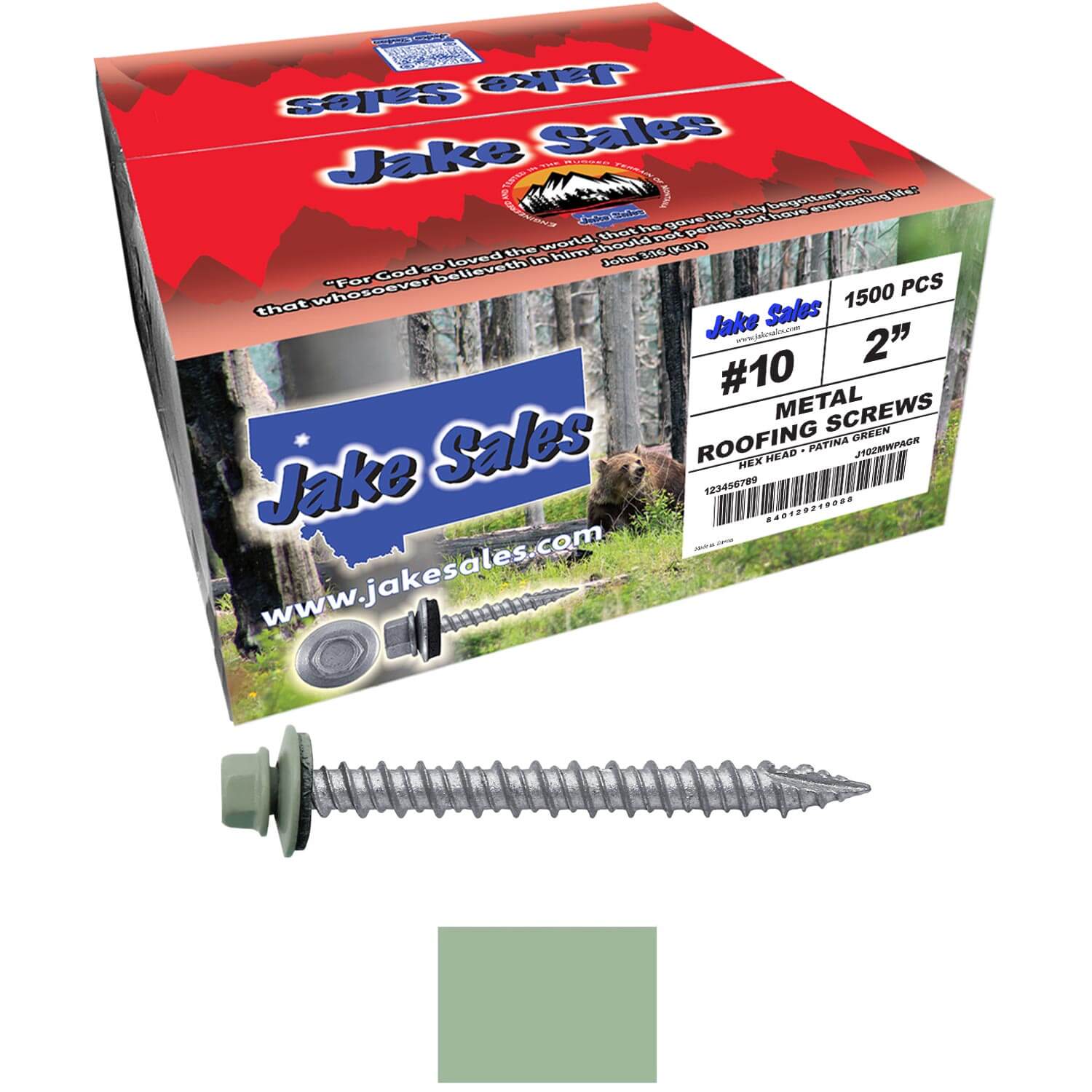 #10 x 2" Metal ROOFING SCREWS - Hex Washer Head - Self starting/self tapping - EPDM washer. Colored head. - Image 118