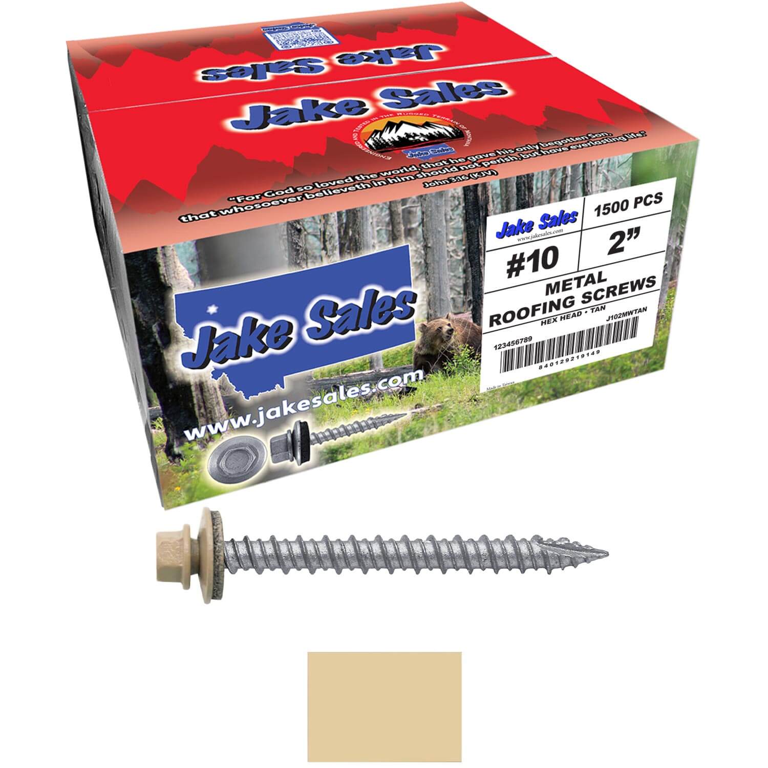 #10 x 2" Metal ROOFING SCREWS - Hex Washer Head - Self starting/self tapping - EPDM washer. Colored head. - Image 123