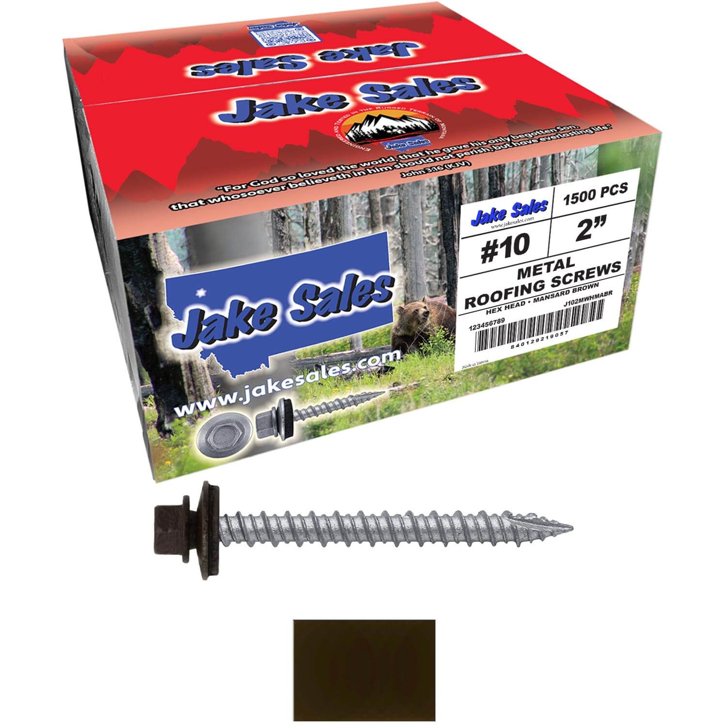 #10 x 2" Metal ROOFING SCREWS - Hex Washer Head - Self starting/self tapping - EPDM washer. Colored head. - Image 56