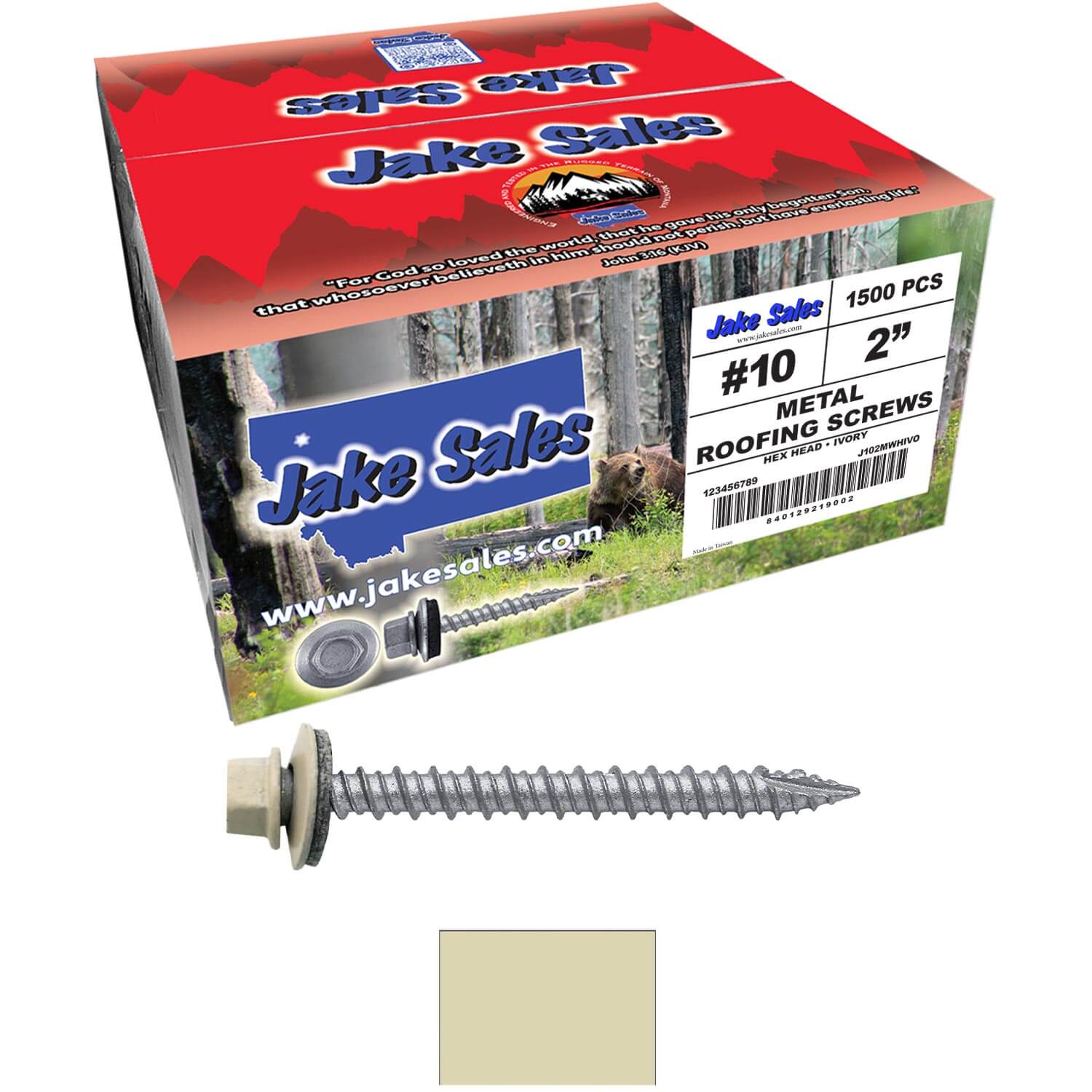 #10 x 2" Metal ROOFING SCREWS - Hex Washer Head - Self starting/self tapping - EPDM washer. Colored head. - Image 61