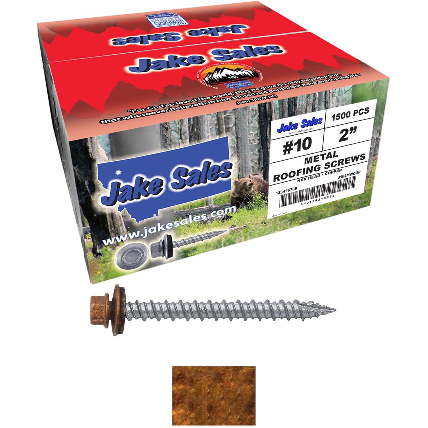 #10 x 2" Metal ROOFING SCREWS - Hex Washer Head - Self starting/self tapping - EPDM washer. Colored head. - Image 73