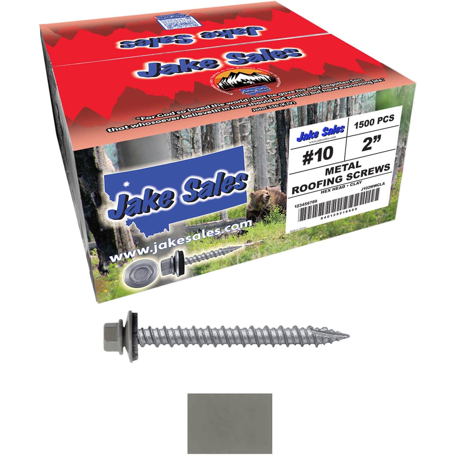 #10 x 2" Metal ROOFING SCREWS - Hex Washer Head - Self starting/self tapping - EPDM washer. Colored head. - Image 96