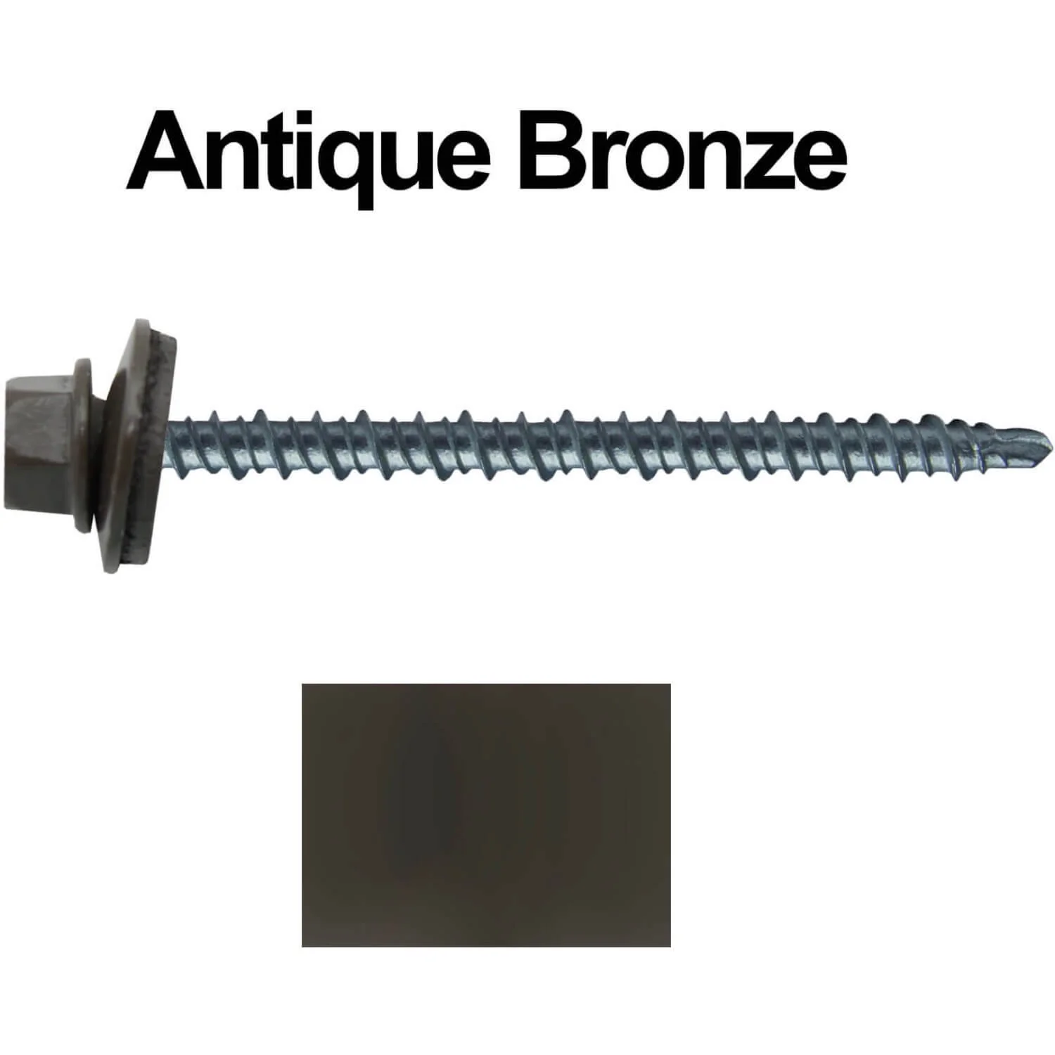 #10 x 3" Mini Driller Sheet Metal Roofing Screw - Hex Washer Head -  Self starting metal to wood siding screws. EPDM washer. Colored head. - Image 10