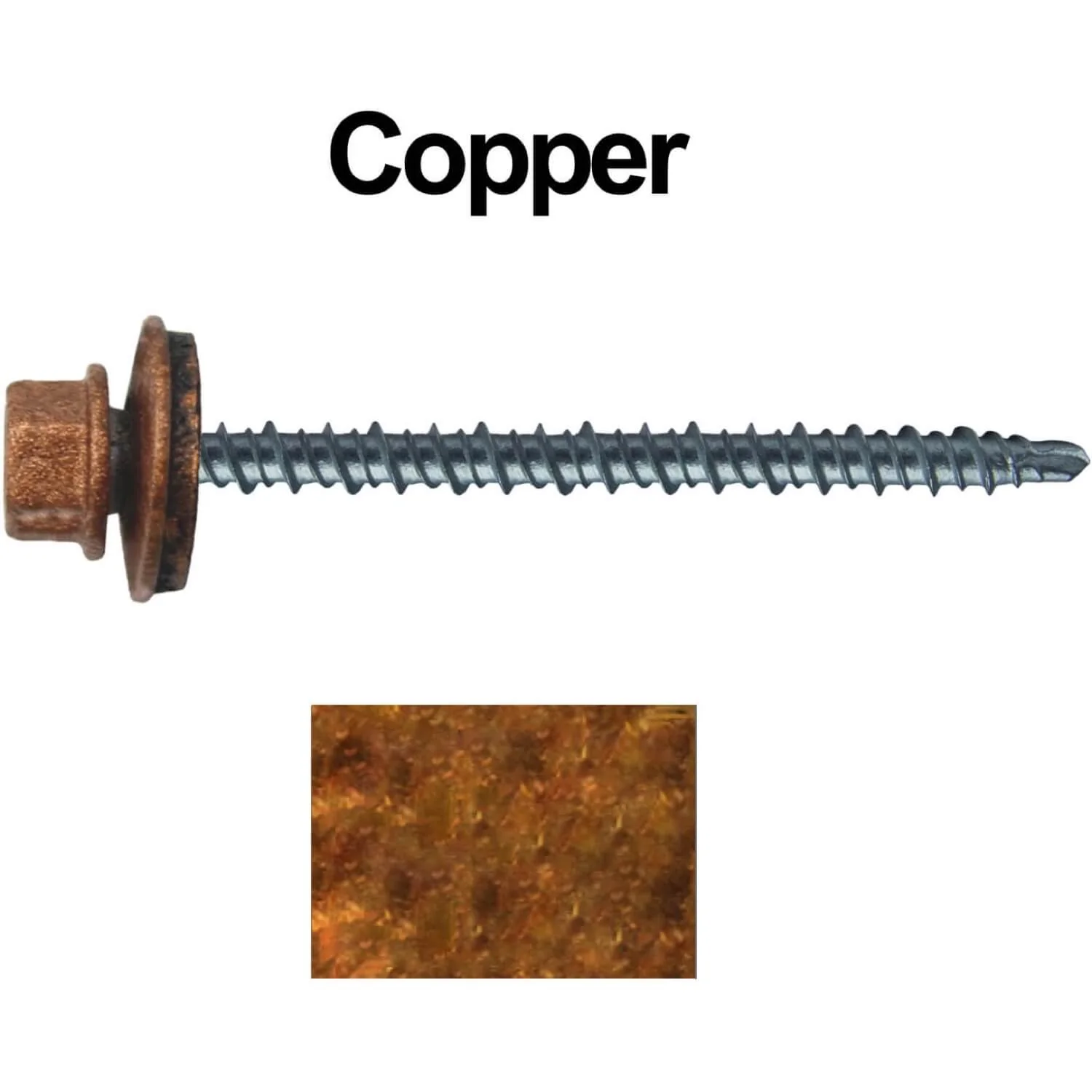 #10 x 3" Mini Driller Sheet Metal Roofing Screw - Hex Washer Head -  Self starting metal to wood siding screws. EPDM washer. Colored head. - Image 71