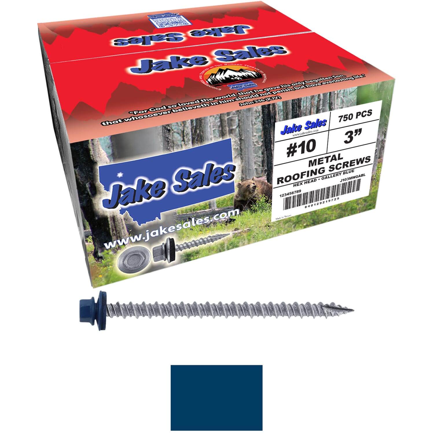 #10 x 3" Metal ROOFING SCREWS - Hex Washer Head - Self starting/self tapping - EPDM washer. Colored head. - Image 102