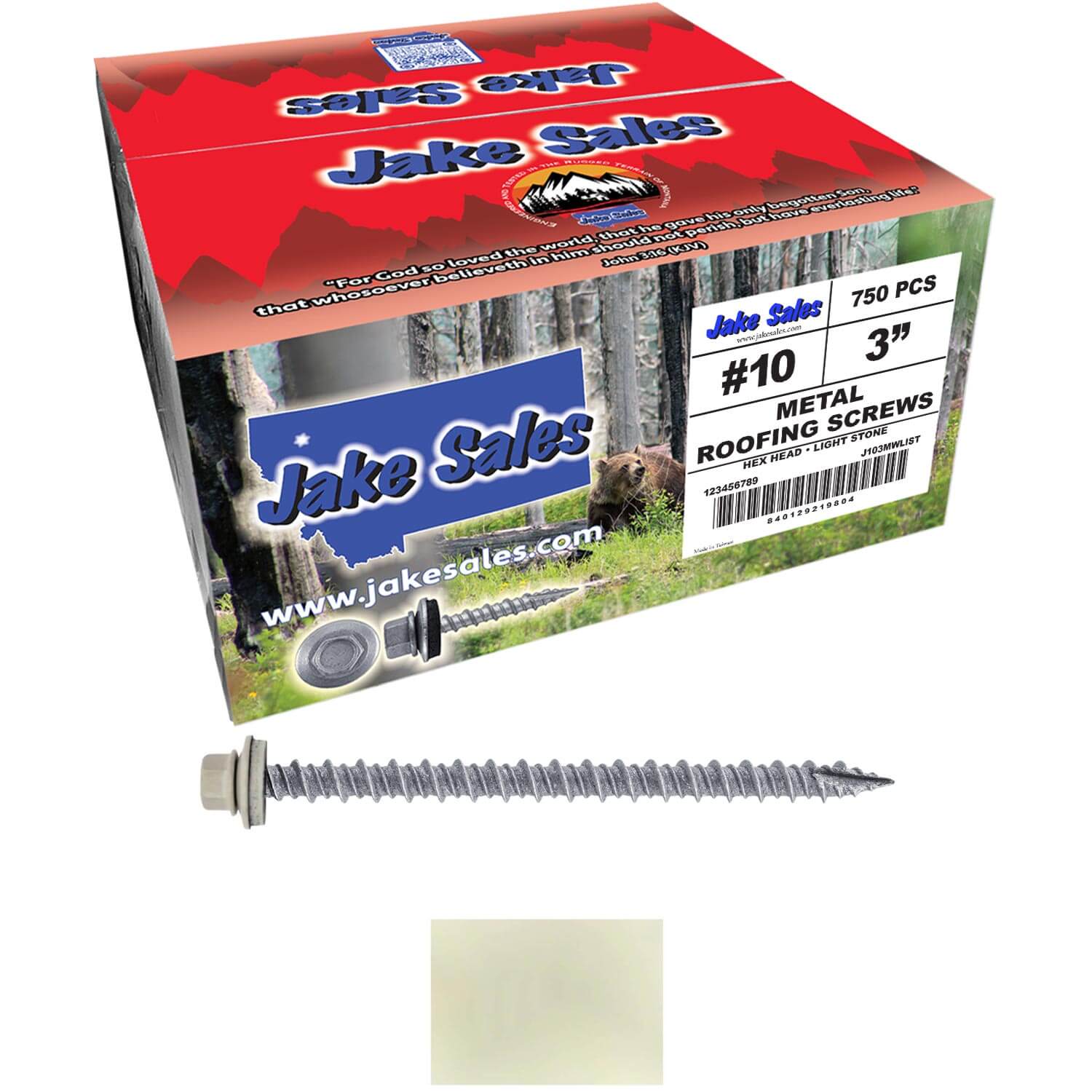 #10 x 3" Metal ROOFING SCREWS - Hex Washer Head - Self starting/self tapping - EPDM washer. Colored head. - Image 176