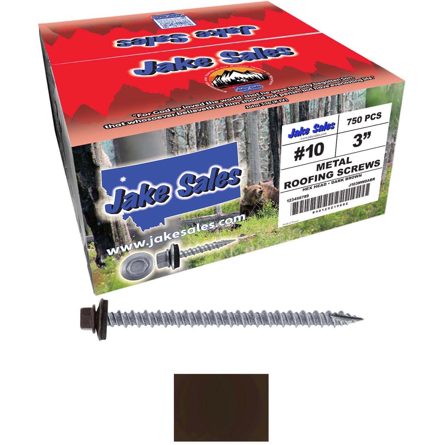 #10 x 3" Metal ROOFING SCREWS - Hex Washer Head - Self starting/self tapping - EPDM washer. Colored head. - Image 188