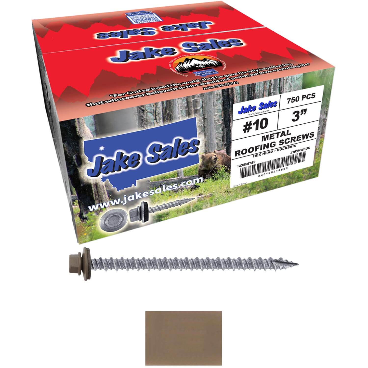 #10 x 3" Metal ROOFING SCREWS - Hex Washer Head - Self starting/self tapping - EPDM washer. Colored head. - Image 197