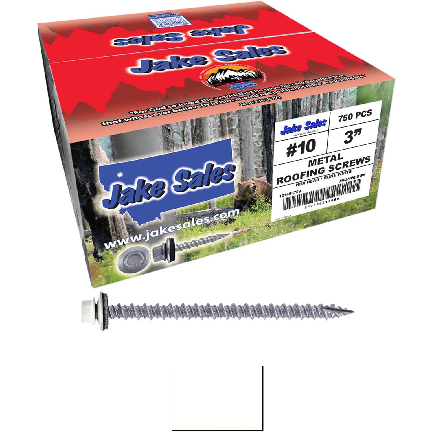 #10 x 3" Metal ROOFING SCREWS - Hex Washer Head - Self starting/self tapping - EPDM washer. Colored head. - Image 208