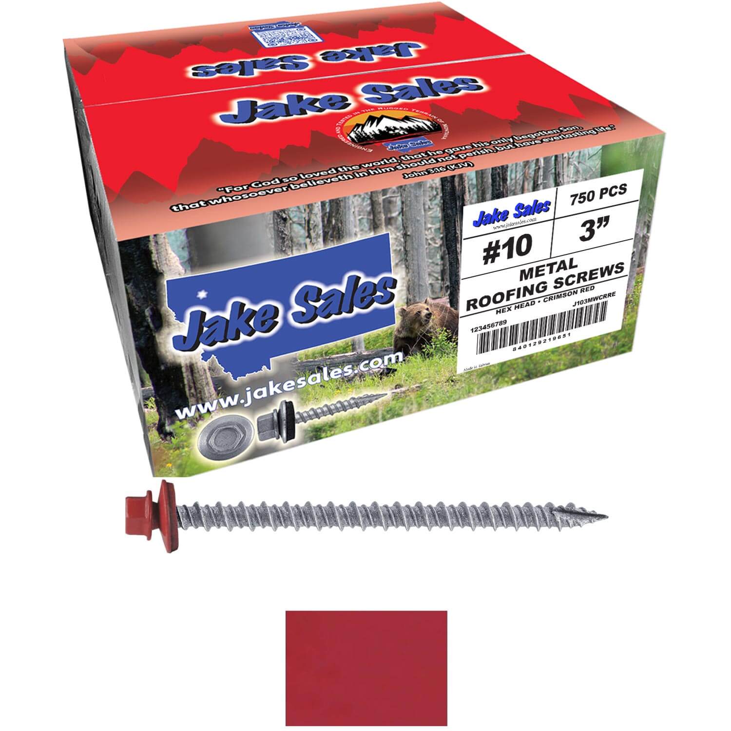 #10 x 3" Metal ROOFING SCREWS - Hex Washer Head - Self starting/self tapping - EPDM washer. Colored head. - Image 217