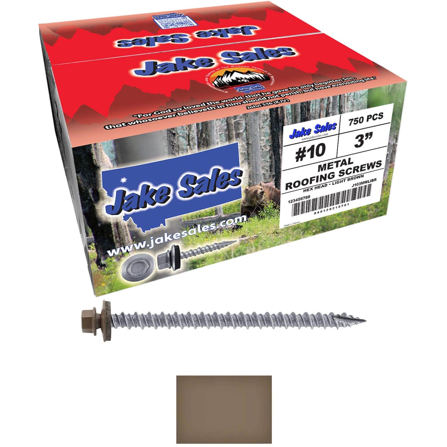 #10 x 3" Metal ROOFING SCREWS - Hex Washer Head - Self starting/self tapping - EPDM washer. Colored head. - Image 230