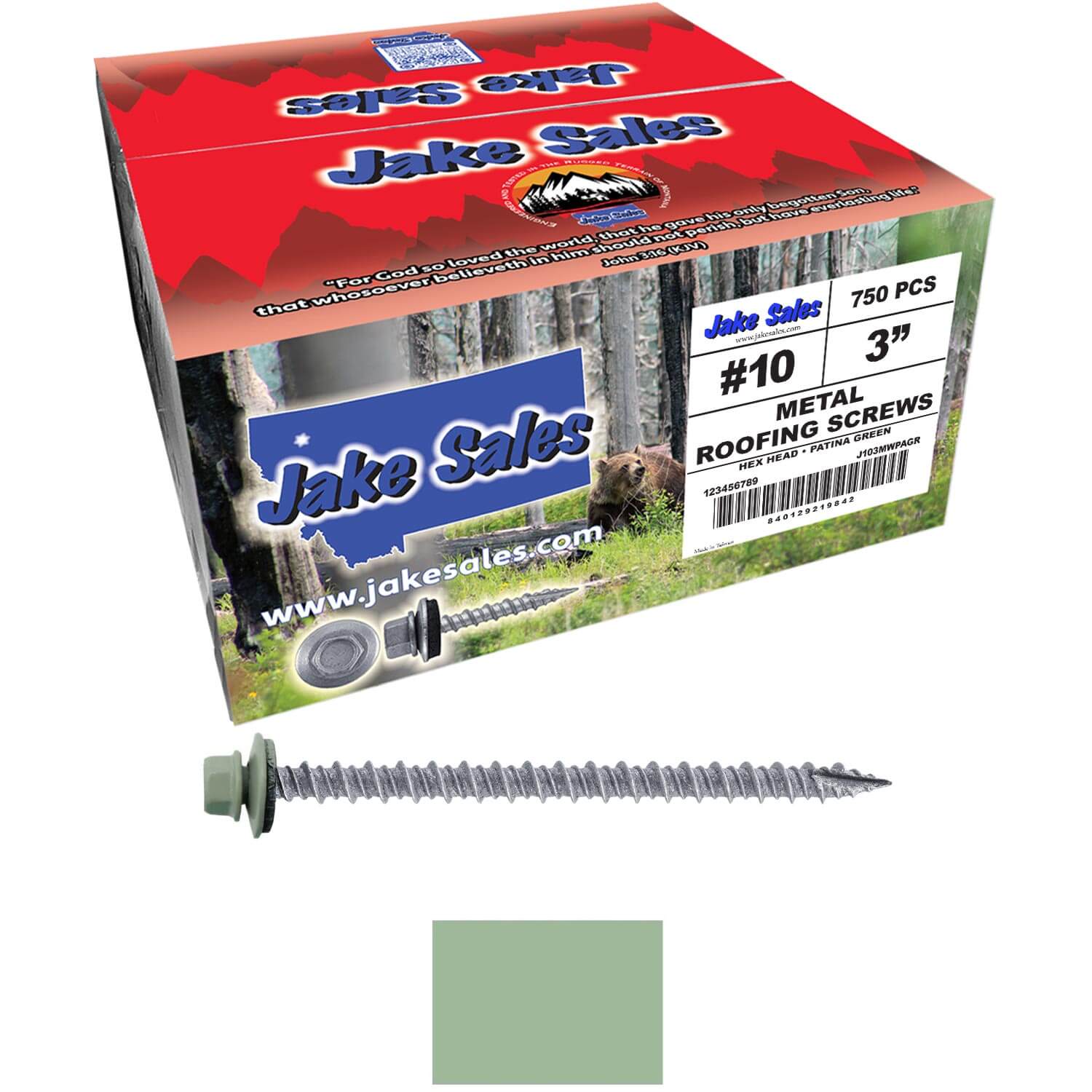 #10 x 3" Metal ROOFING SCREWS - Hex Washer Head - Self starting/self tapping - EPDM washer. Colored head. - Image 236