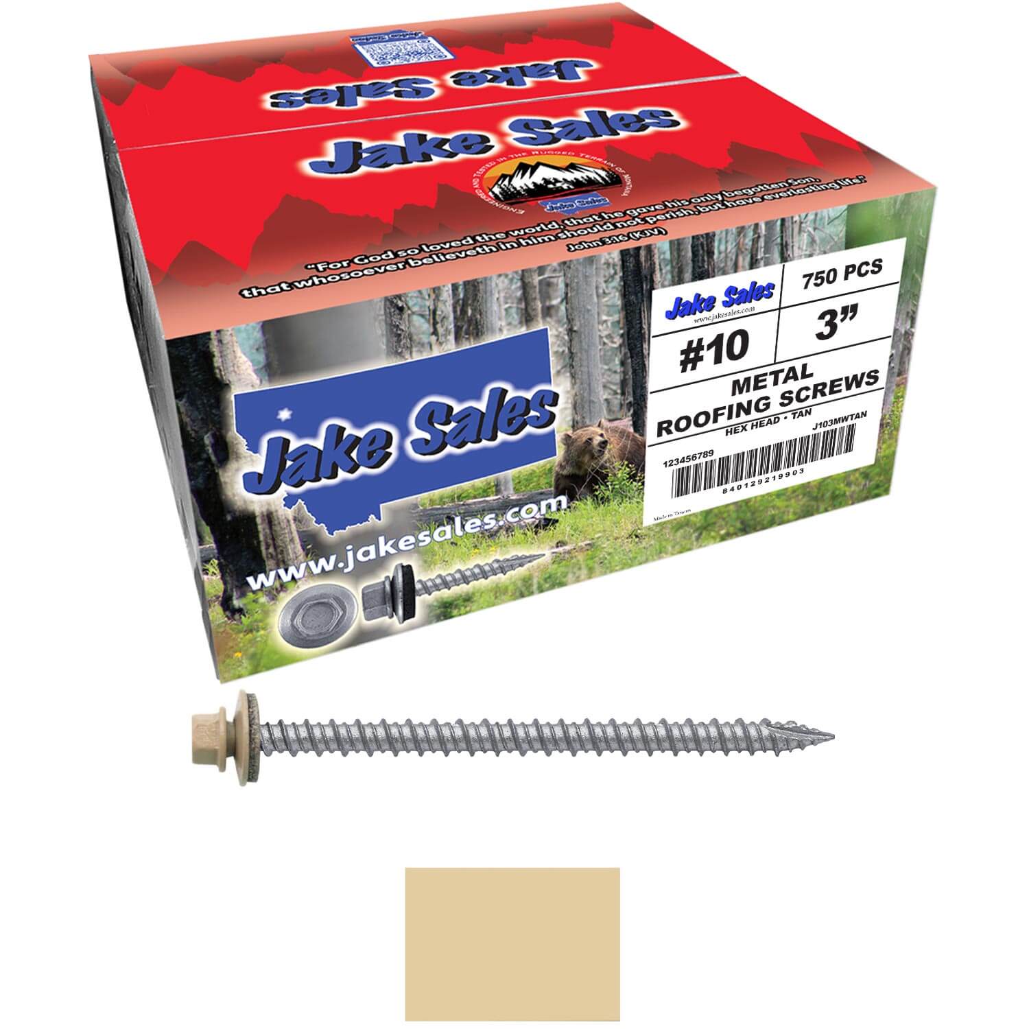 #10 x 3" Metal ROOFING SCREWS - Hex Washer Head - Self starting/self tapping - EPDM washer. Colored head. - Image 242