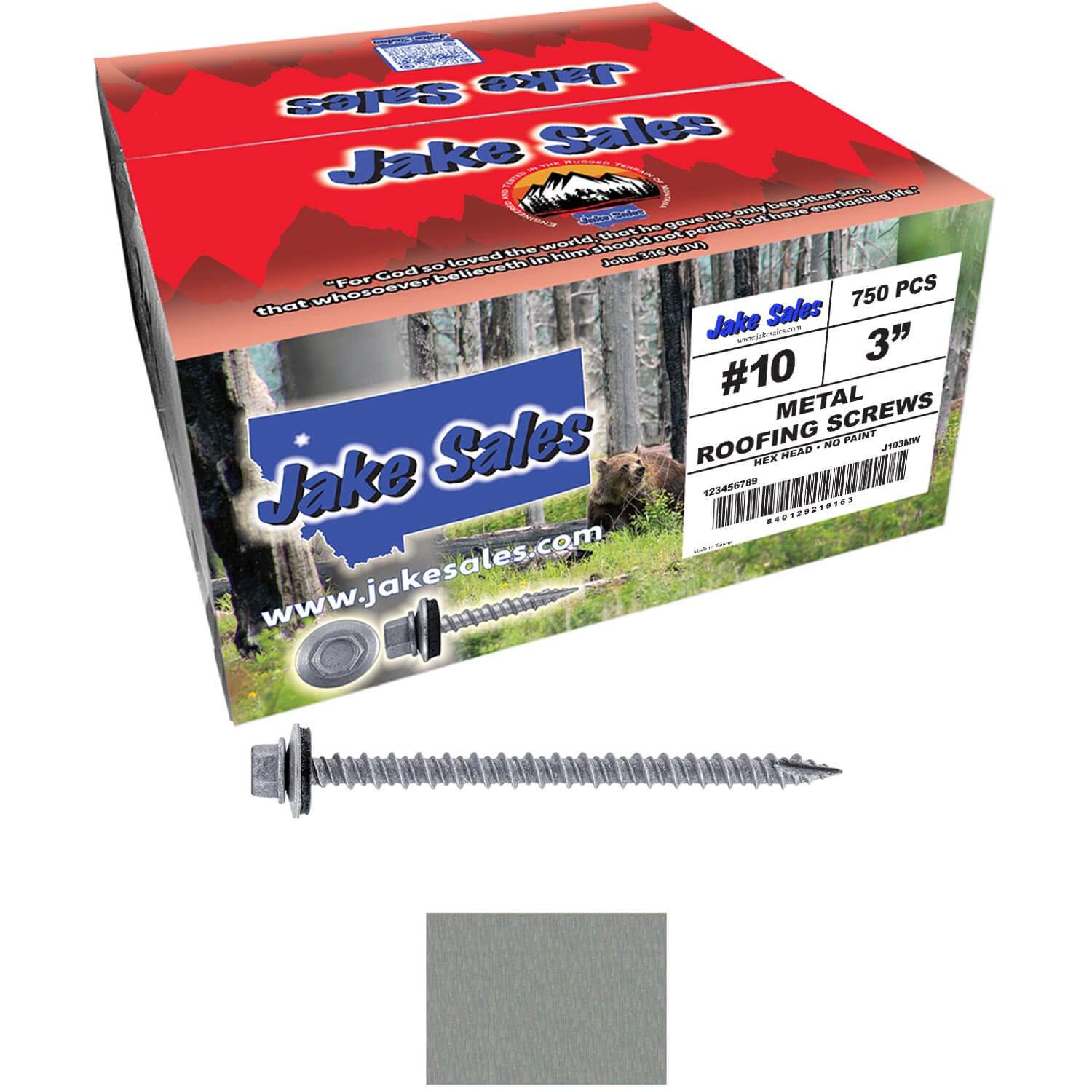 #10 x 3" Metal ROOFING SCREWS - Hex Washer Head - Self starting/self tapping - EPDM washer. Colored head. - Image 244