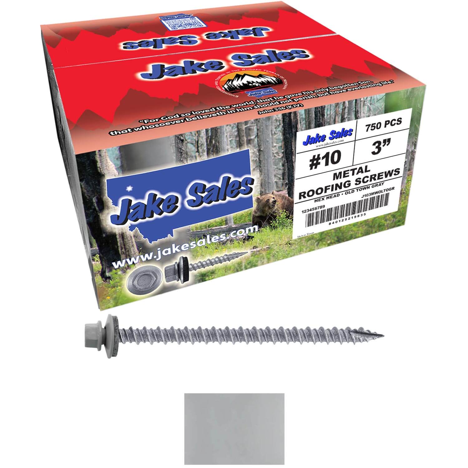 #10 x 3" Metal ROOFING SCREWS - Hex Washer Head - Self starting/self tapping - EPDM washer. Colored head. - Image 51