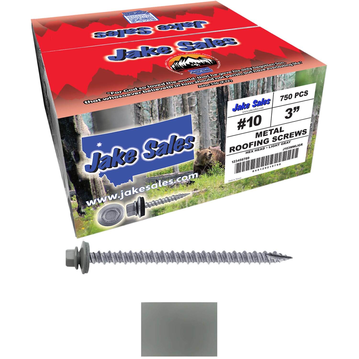 #10 x 3" Metal ROOFING SCREWS - Hex Washer Head - Self starting/self tapping - EPDM washer. Colored head. - Image 55