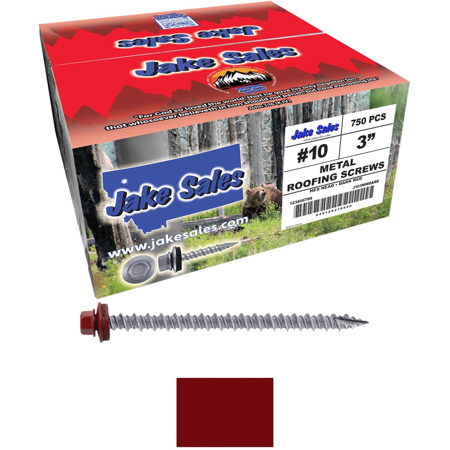 #10 x 3" Metal ROOFING SCREWS - Hex Washer Head - Self starting/self tapping - EPDM washer. Colored head. - Image 65