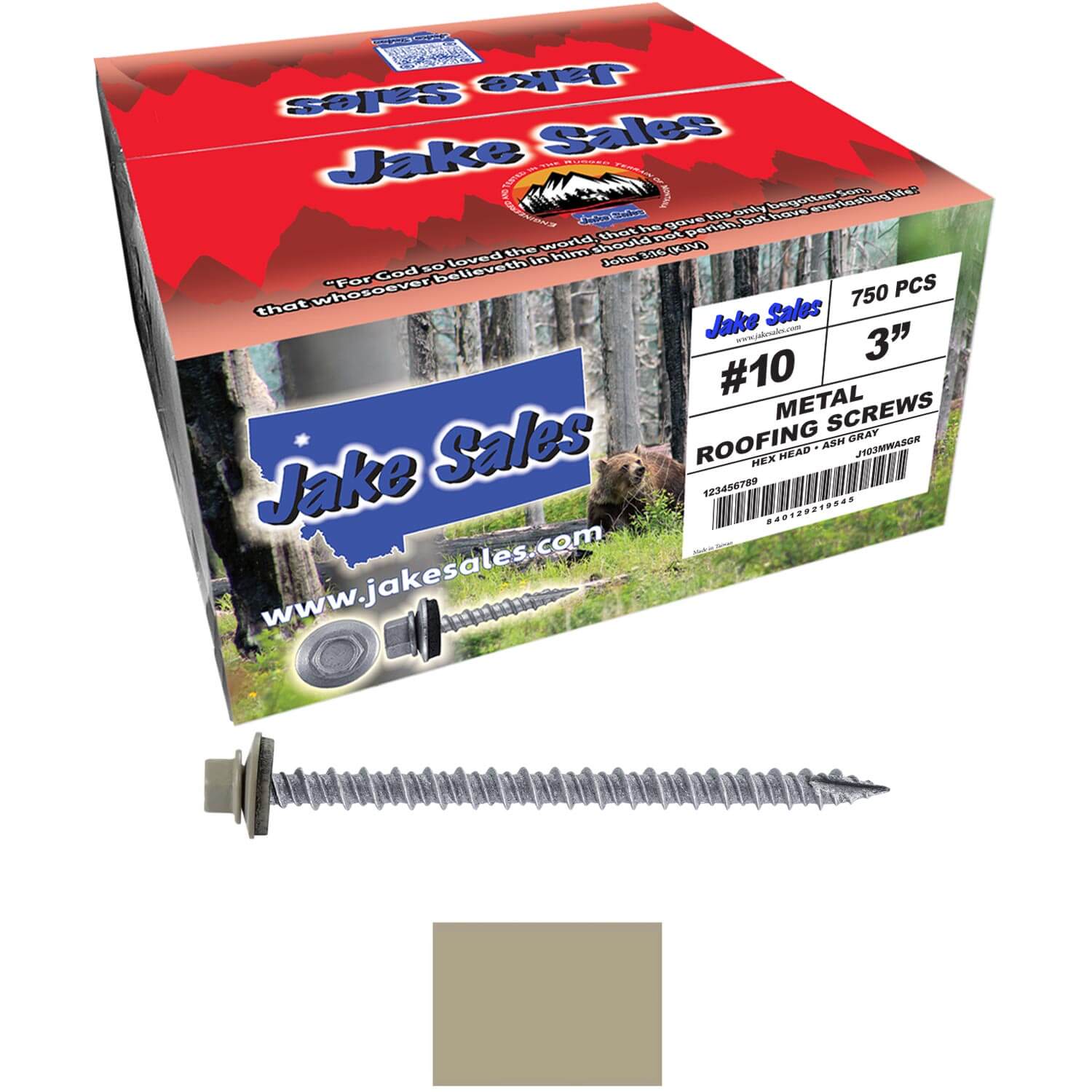 #10 x 3" Metal ROOFING SCREWS - Hex Washer Head - Self starting/self tapping - EPDM washer. Colored head. - Image 80
