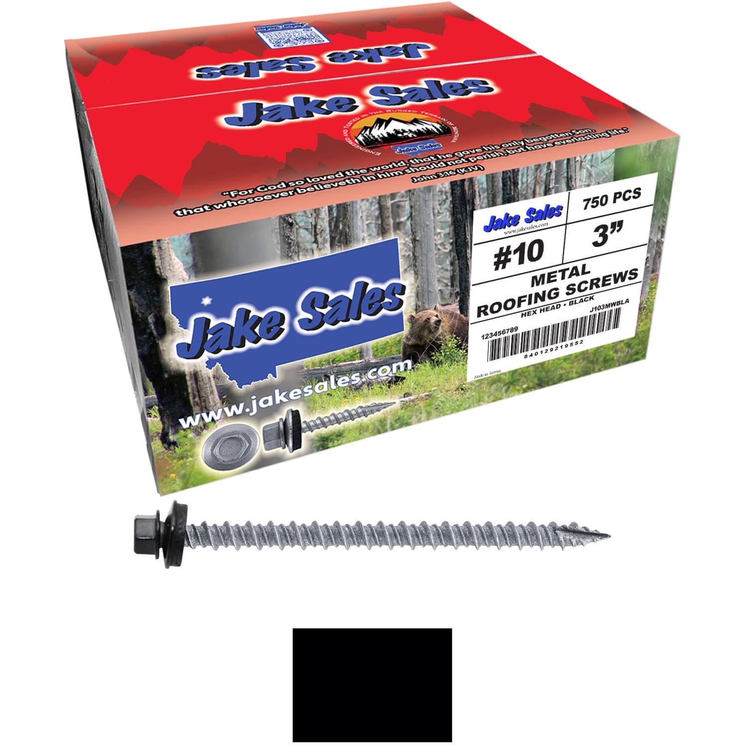 #10 x 3" Metal ROOFING SCREWS - Hex Washer Head - Self starting/self tapping - EPDM washer. Colored head. - Image 85