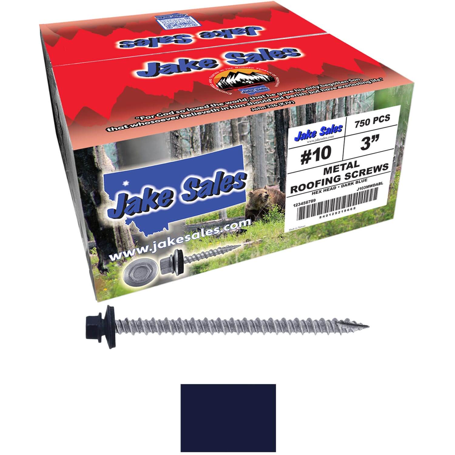 #10 x 3" Metal ROOFING SCREWS - Hex Washer Head - Self starting/self tapping - EPDM washer. Colored head. - Image 96