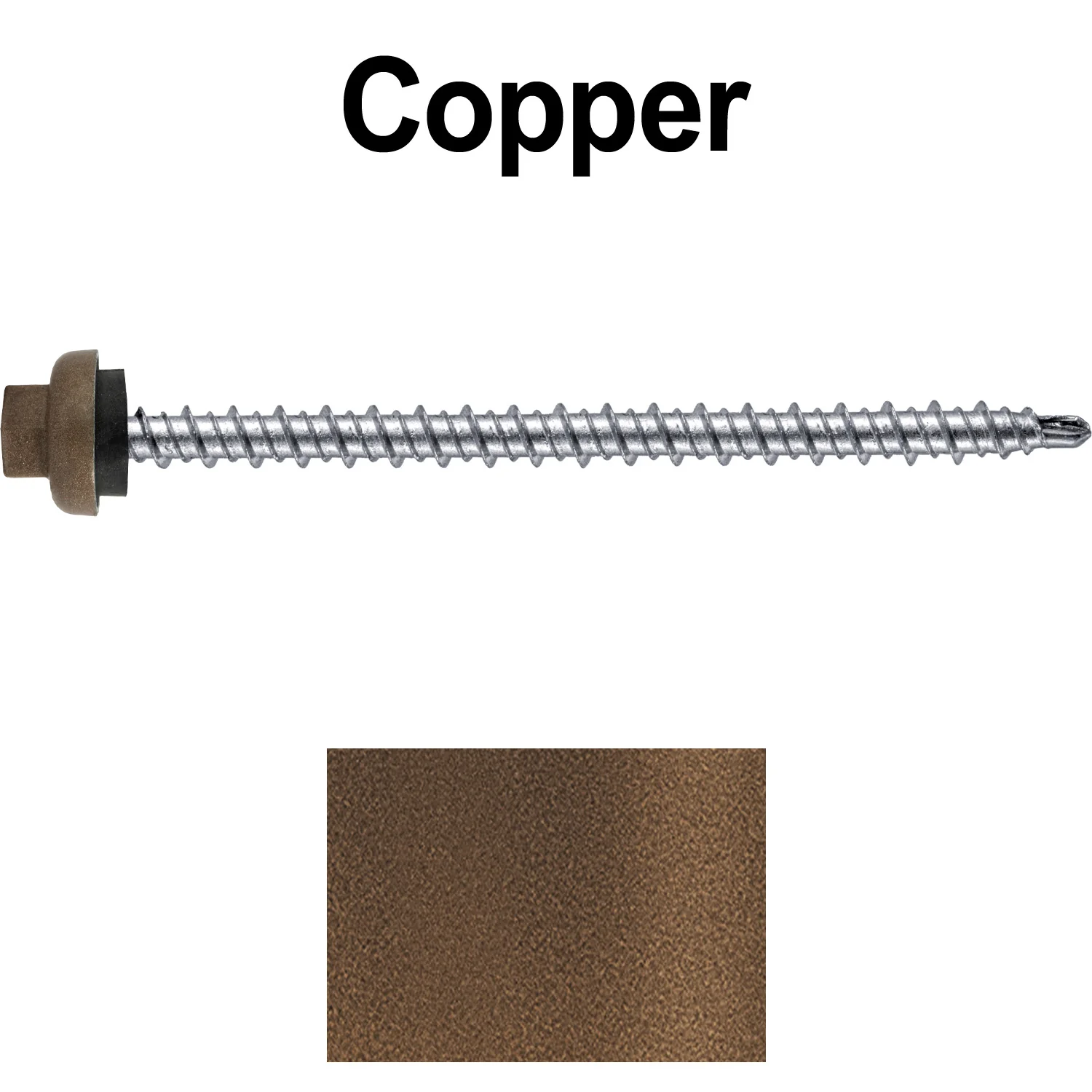 10 X 3" Zinc Aluminum Cap MINI-DRILLER Roofing Screws HI-LO THREAD Zinc Plated Carbon Steel Shank - EPDM Washer - Colored head - Image 34