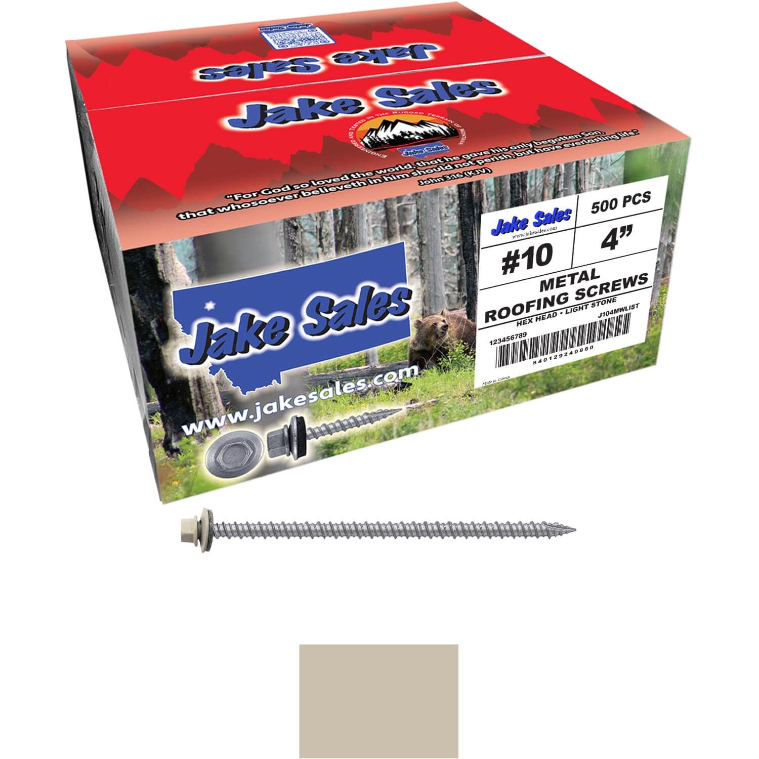 #10 x 4" Metal ROOFING SCREWS - Hex Washer Head - Self starting/self tapping - EPDM washer. Colored head. - Image 100