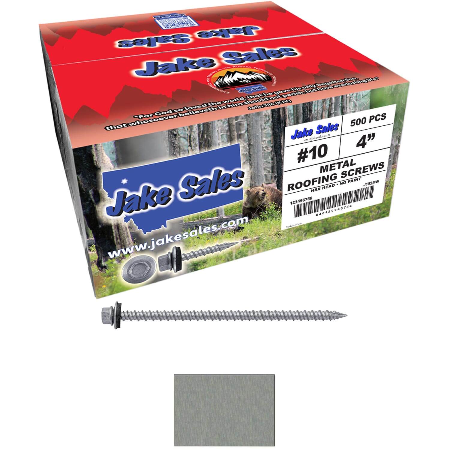 #10 x 4" Metal ROOFING SCREWS - Hex Washer Head - Self starting/self tapping - EPDM washer. Colored head. - Image 105