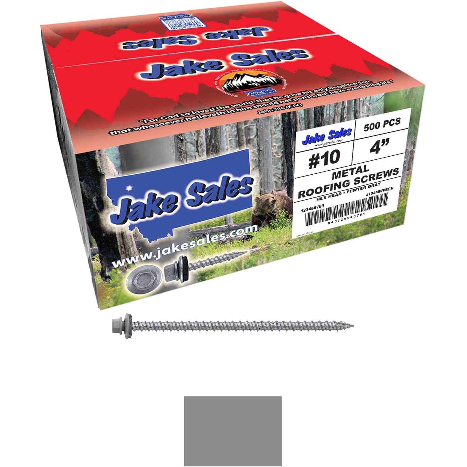 #10 x 4" Metal ROOFING SCREWS - Hex Washer Head - Self starting/self tapping - EPDM washer. Colored head. - Image 113