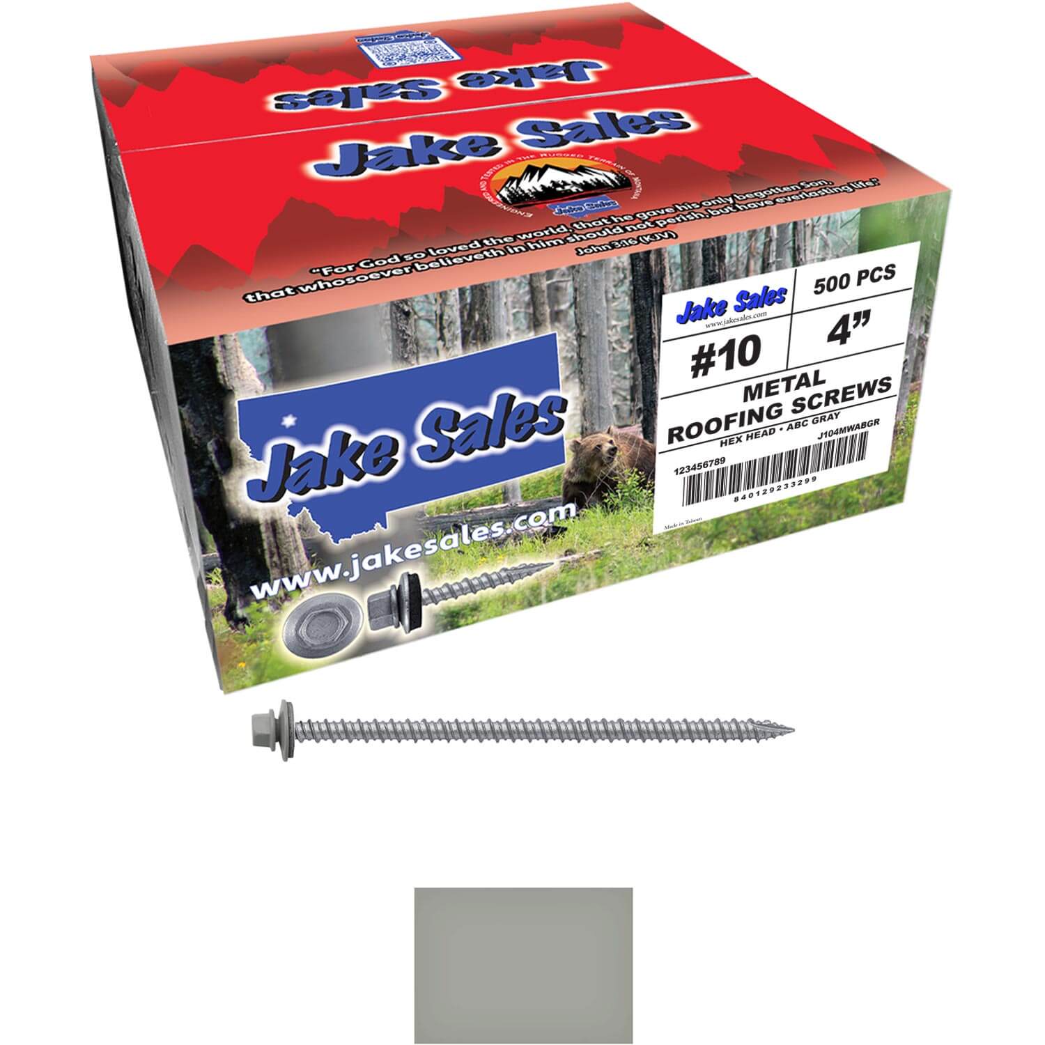 #10 x 4" Metal ROOFING SCREWS - Hex Washer Head - Self starting/self tapping - EPDM washer. Colored head. - Image 45