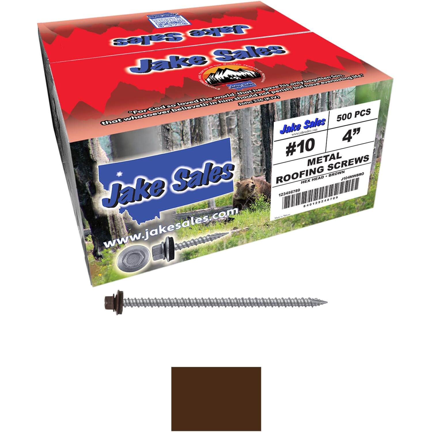 #10 x 4" Metal ROOFING SCREWS - Hex Washer Head - Self starting/self tapping - EPDM washer. Colored head. - Image 56