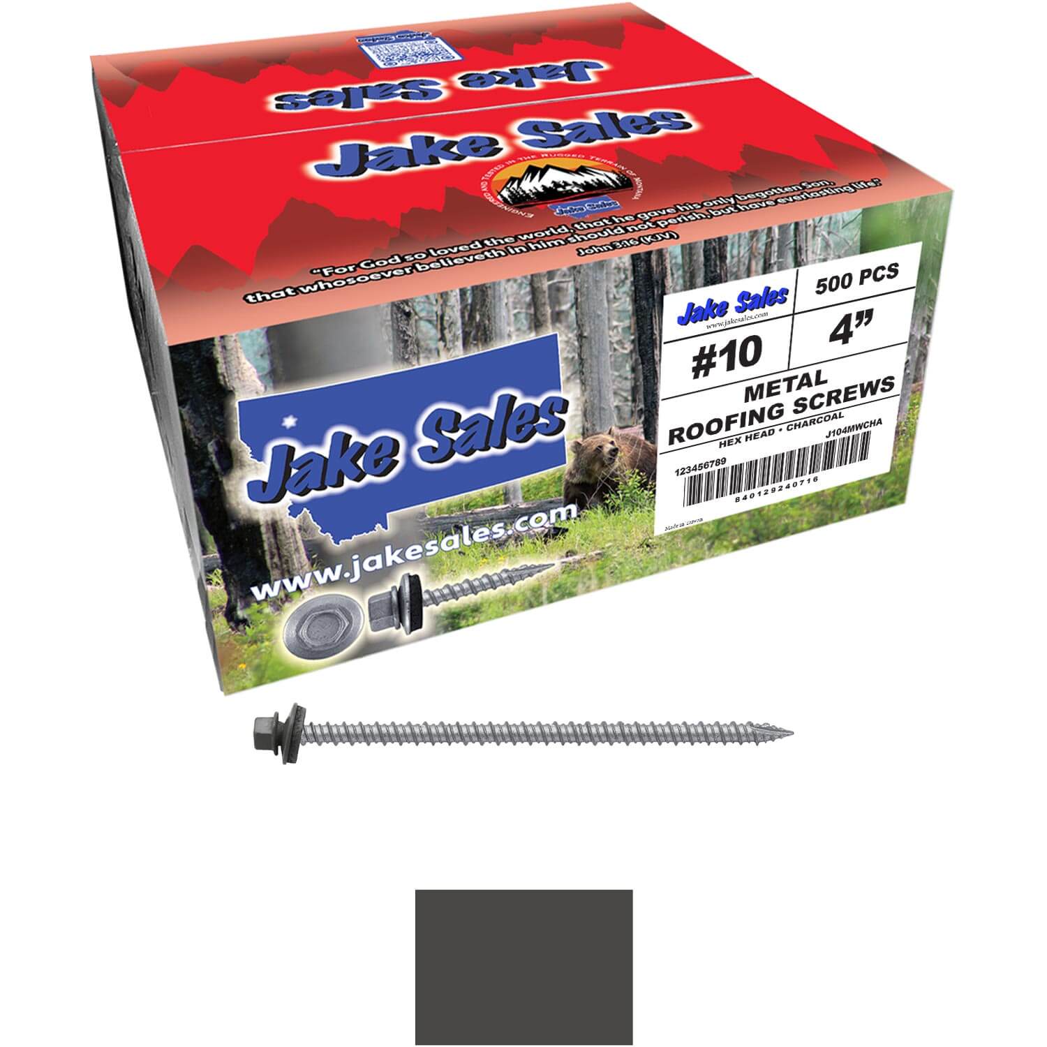 #10 x 4" Metal ROOFING SCREWS - Hex Washer Head - Self starting/self tapping - EPDM washer. Colored head. - Image 62