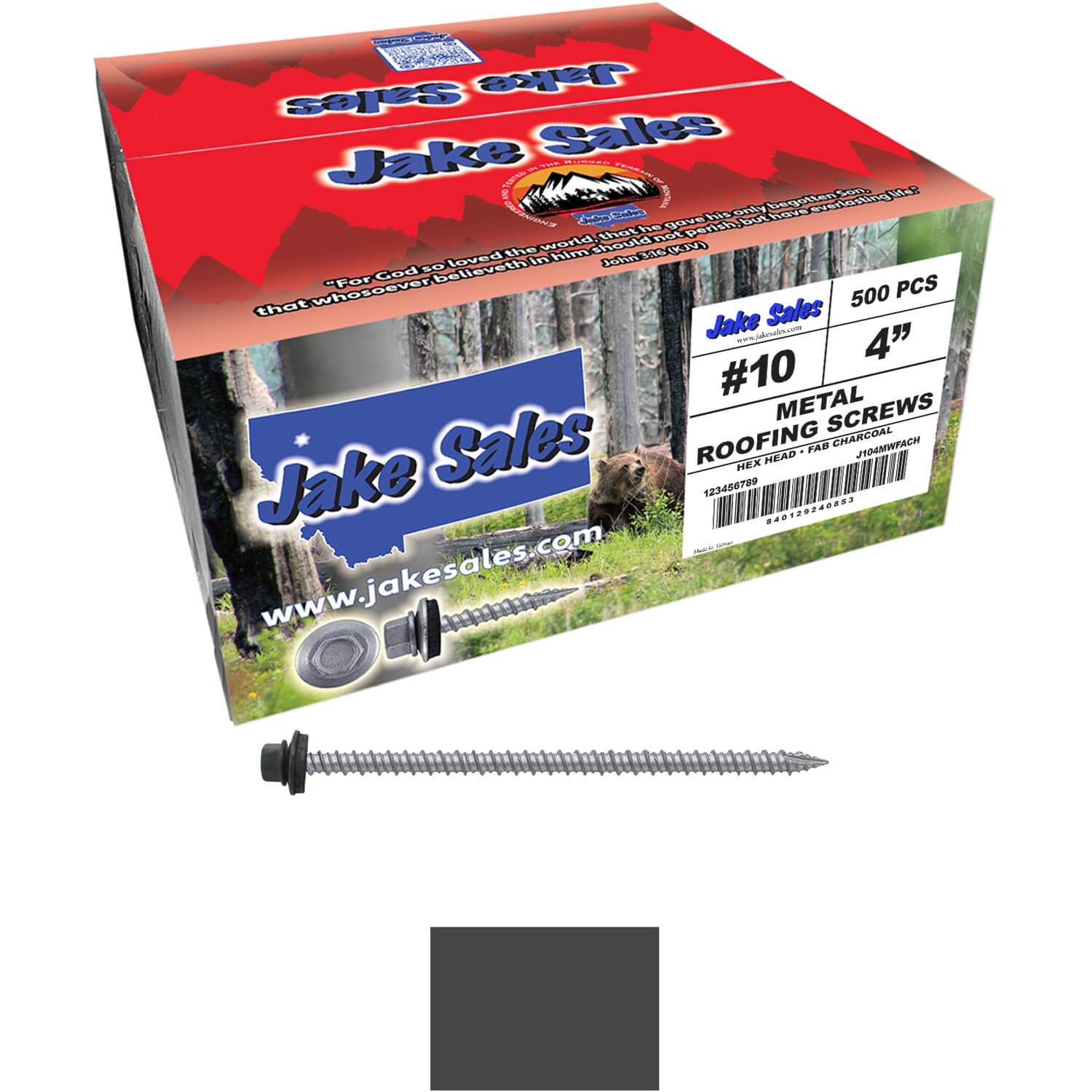 #10 x 4" Metal ROOFING SCREWS - Hex Washer Head - Self starting/self tapping - EPDM washer. Colored head. - Image 82