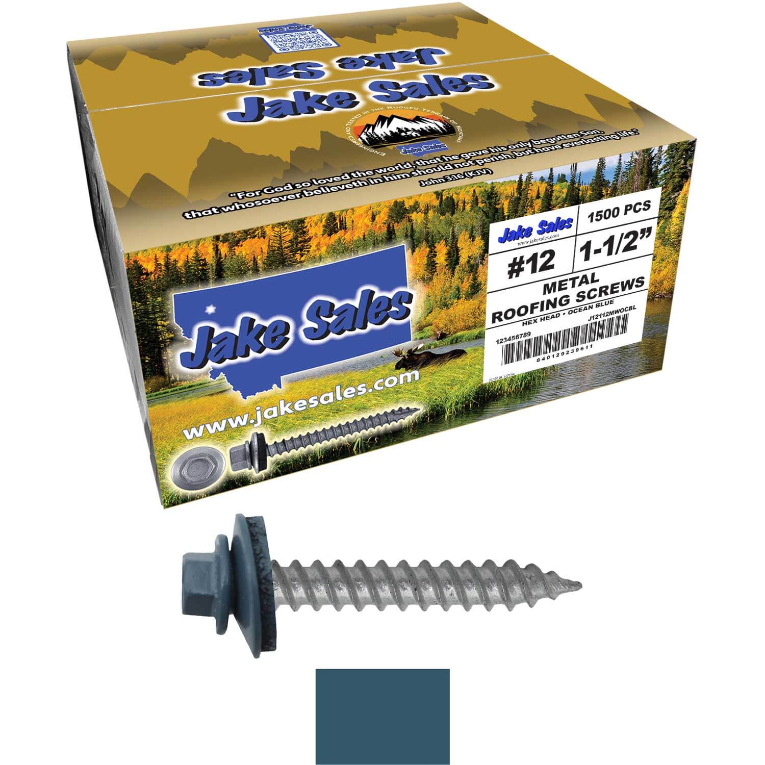 #12 x 1-1/2" RE-GRIP METAL ROOFING SCREWS - Hex Washer Head - Self starting/self tapping - EPDM washer. Colored head. - Image 105